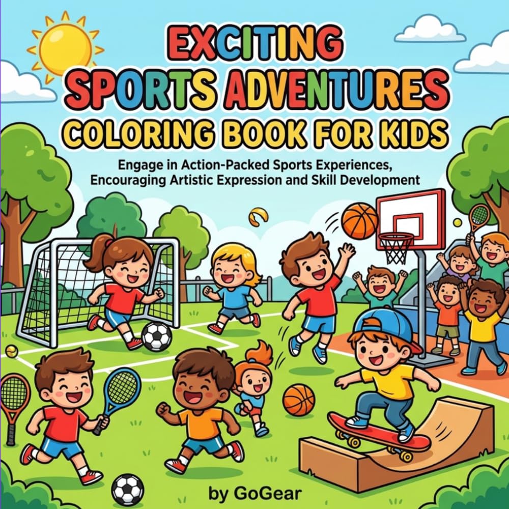 Exciting Sports Adventures Coloring Book for Kids: Fun and Action-Packed Coloring Pages Featuring Soccer, Basketball, Baseball, Tennis, and More for Creative Boys and Girls Ages 4–8