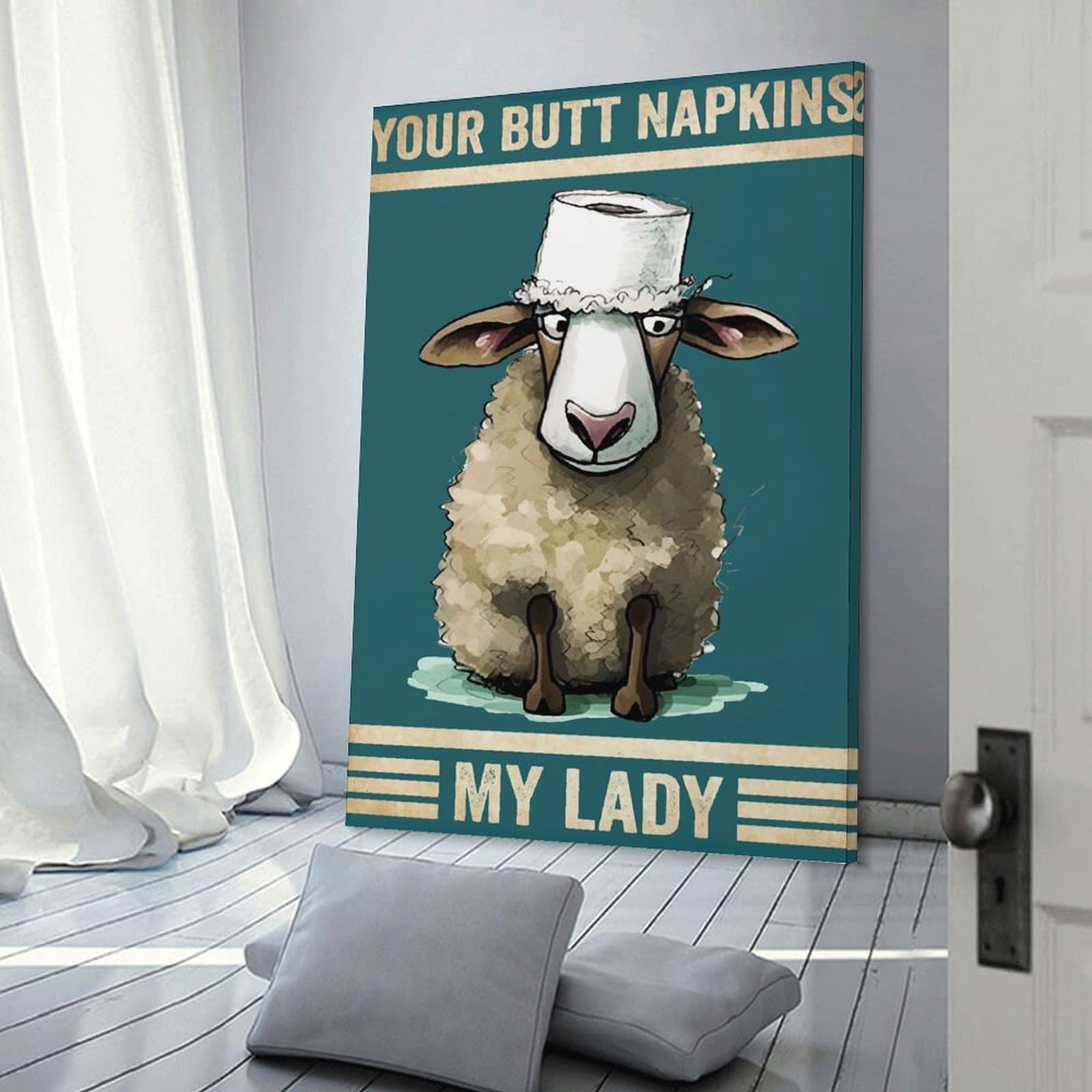 Junmoney Canvas Wall Art Sheep Your Butt Napkins, 20x30inch(50x75cm), for Corridors, Hallways Or Apartment Entries, Decorative Canvas Styling for Entry Areas