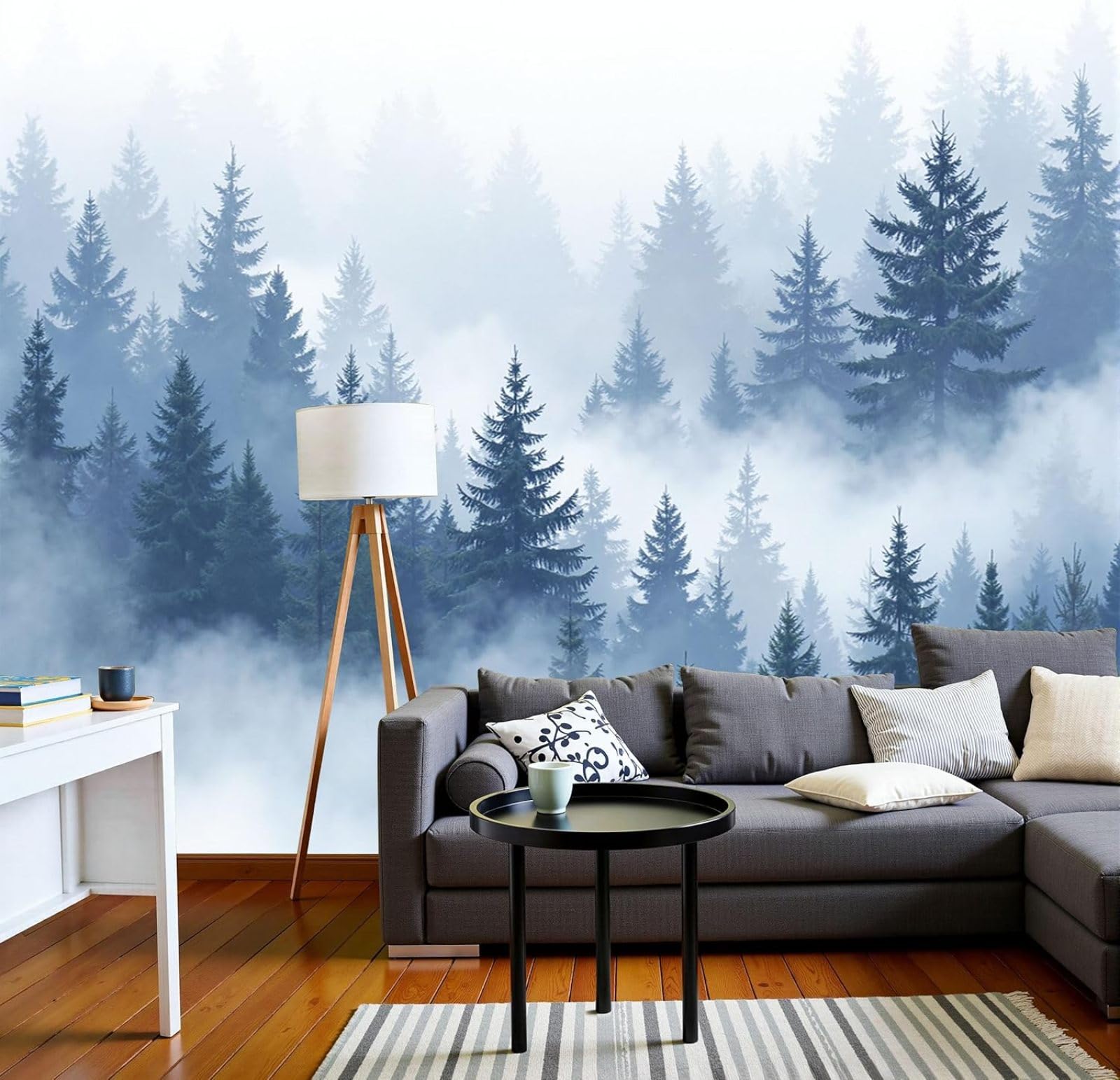 kfjhgbdshhj Photo Wallpaper Natural Landscape - XXL Photo, Forest in Mist Landscape 3D Effect, Blue-Grey for Living Room Bedroom Non-Woven Wallpaper,250cmx175cm Stickers - Frameless Painting - Poster