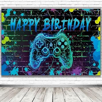 Video Game Happy Birthday Backdrop Banner Decorations for Teens Boys Men, Video Gaming Birthday Decoration Gaming Theme Party Background for Video Game Party Wall Decorations 7244 Inch