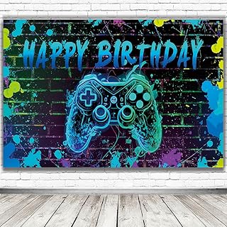 Video Game Happy Birthday Backdrop Banner Decorations for Teens Boys Men, Video Gaming Birthday Decoration Gaming Theme Party Background for Video Game Party Wall Decorations 72×44 Inch