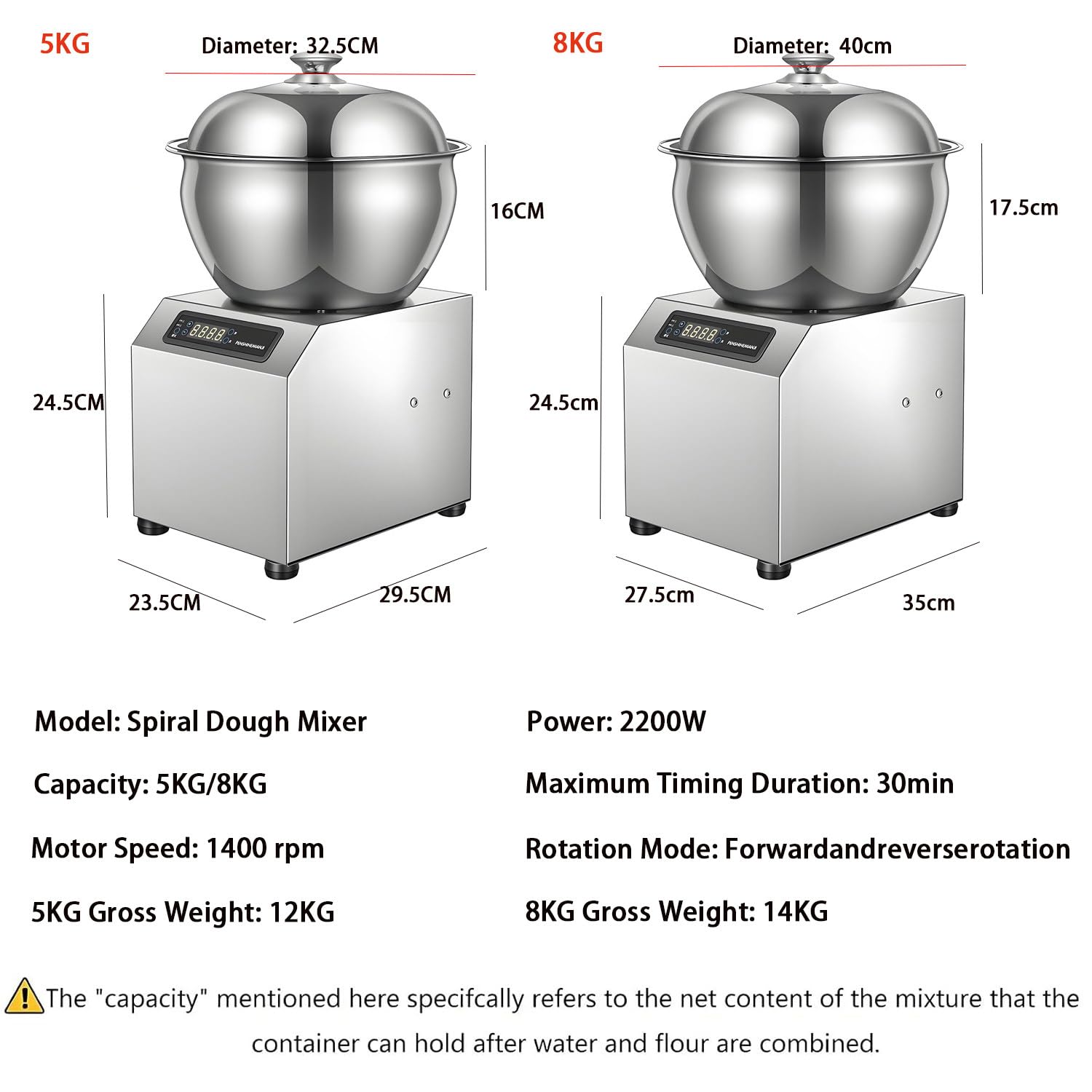 Elektryczna Maszyna Do Ciasta, Miksery 5 Kg/8 Kg Do Pieczenia Ciasta, Komercyjny Mikser Elektryczny Z WyśWietlaczem Led, Widoczną Pokrywą, Inteligentnym Timerem, Sterowaniem Dotykowym 5KG