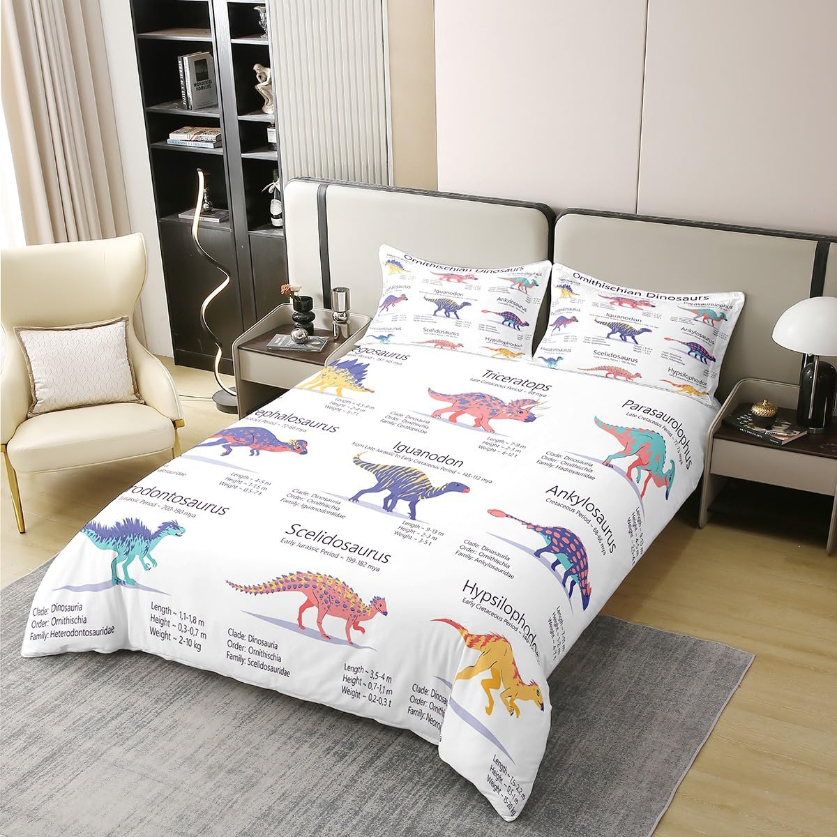 Homewish Dziecięcy dinozaur poszewka na kołdrę 100% bawełna organiczna, zestaw pościeli dla małych dzieci i dziewczynek, zestaw pościeli z motywem starożytnego dinozaura, dla chłopców, dżungla,