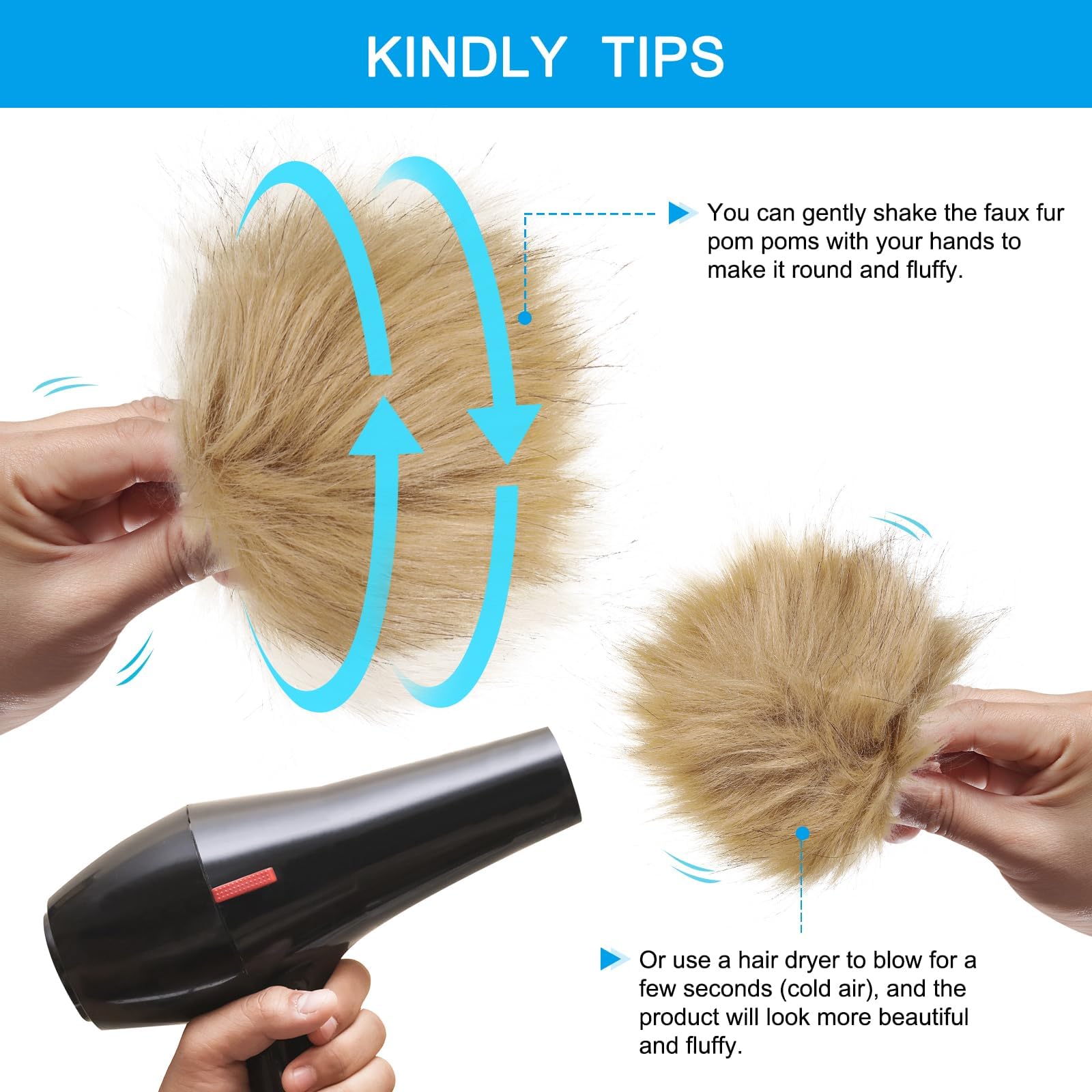 Patikil Faux Fur Pom Poms for Hats 6 Pcs Fluffy Soft Fur Balls with Elastic Loop for Keychain Knitting Hats DIY Scarves Gloves Bag Christmas - Image 4