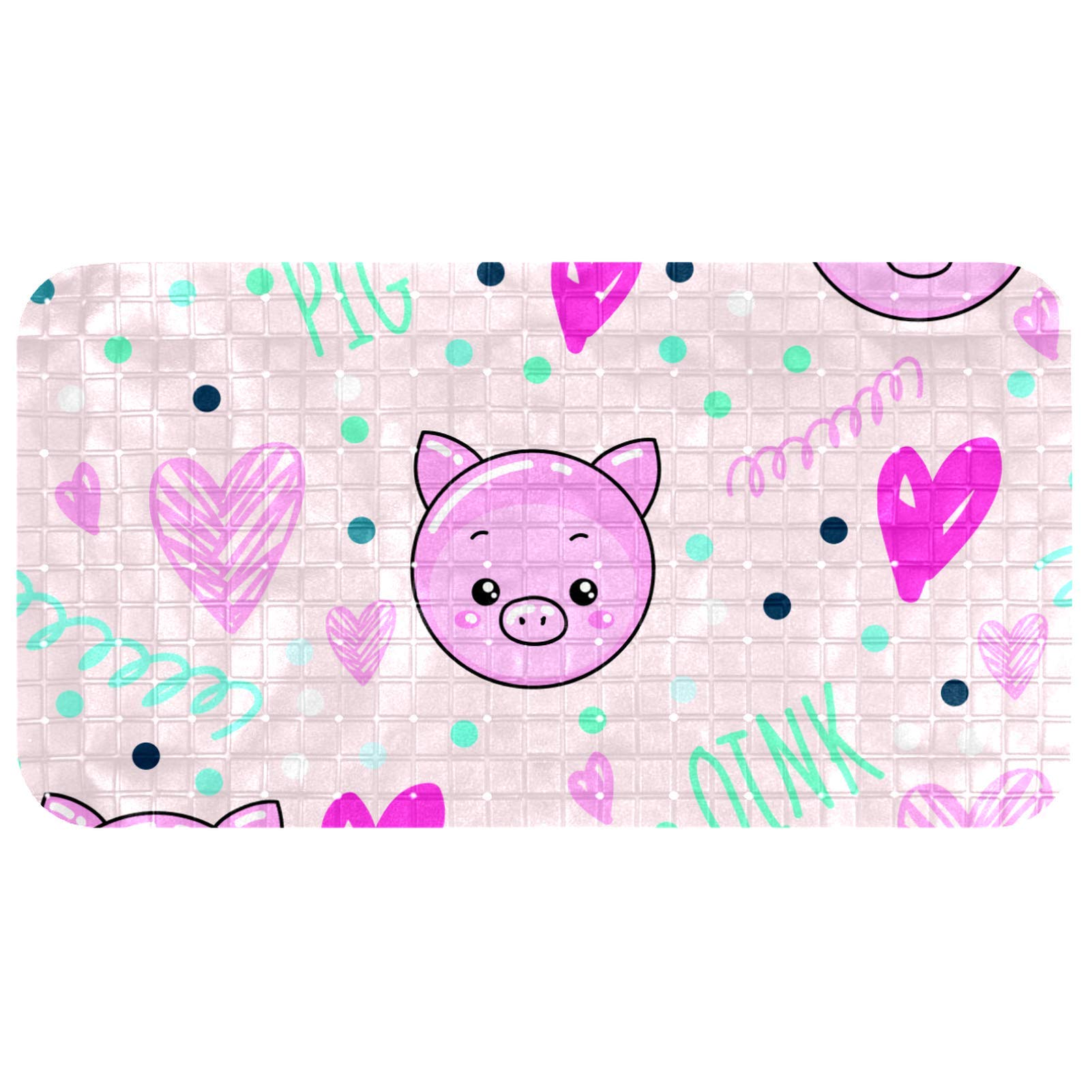 Tapis de bain pour enfant Bennigiry en PVC motif cochon rose 37x68 cm