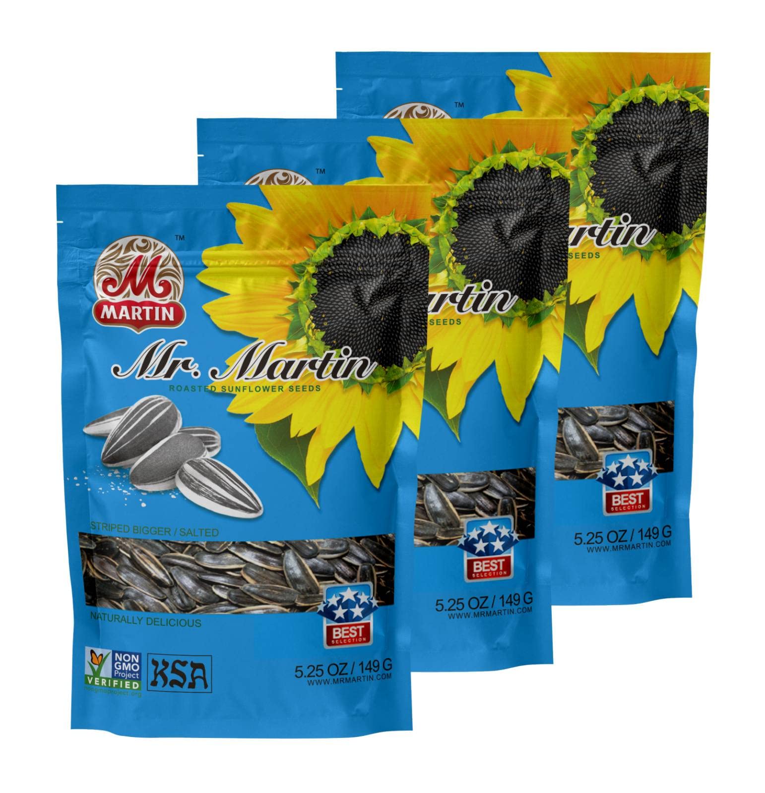 MR. MARTIN Freshly Roasted Salted Sunflower Seeds To Eat – Non-GMO, Crunchy, Kosher, Delicious, Vegan, Keto Friendly Snack – 5.25 Oz, 3 Pack