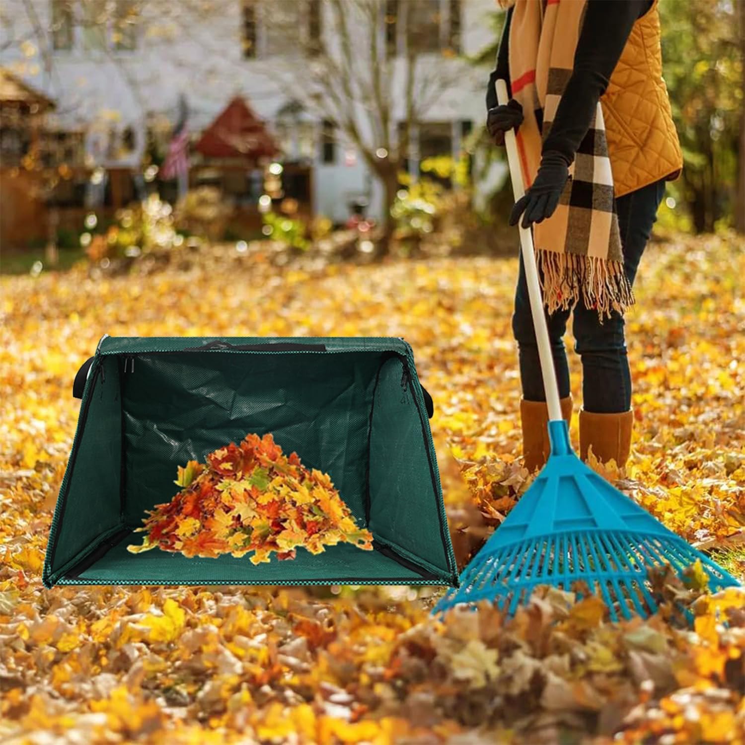 Leaf scoop leaf collector,Extra large lawn bags leaf bags,Foldable yard waste bag/leaf bin,Heavy leaf pick up tools leaf loader,Reusable yard garden bags for leaves lawn trash (100L) image 4