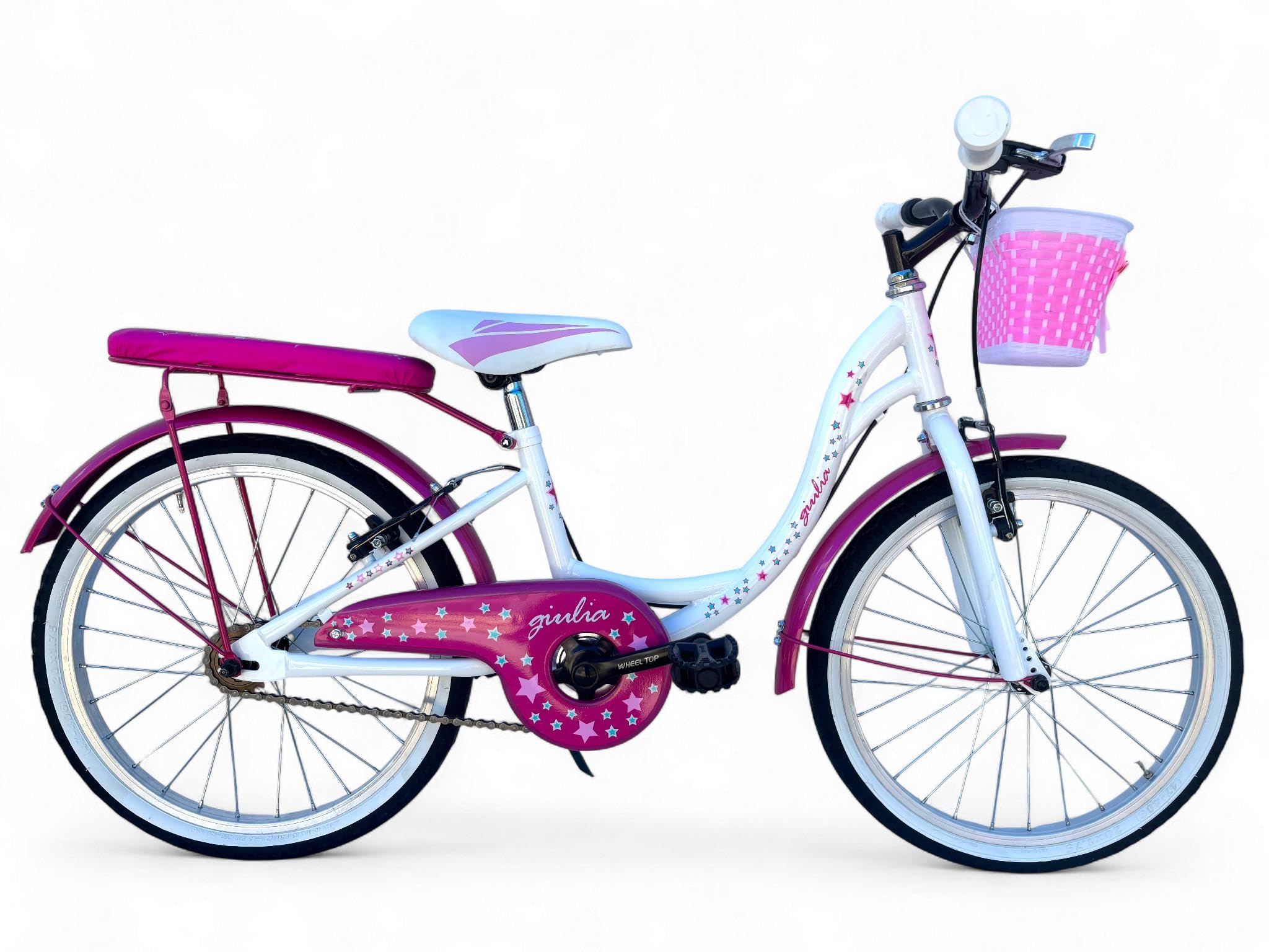 MADICKS Bicicletta Bambina da 6 a 8 anni, Misura 20 Pollici, Bici da Passeggio con Cestino Floreale Rosa (altezza bambina: 1,20-1,35 m) Bianco-Rosa · Design Italiano · Telaio Robusto · Colori Vivaci