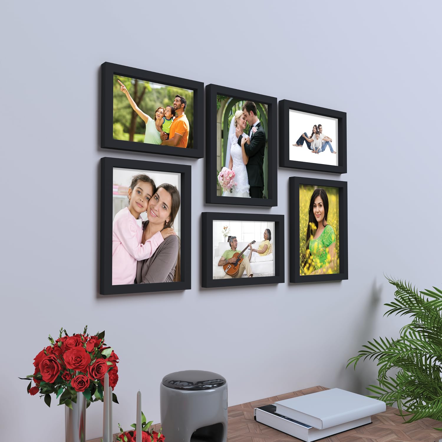 Amazon Brand – Solimo Collage Photo Frames (Set of 6, Wall Hanging),Black, Engineered Wood Amazon Brand – Solimo Collage Photo Frames (Set of 6, Wall Hanging),Black, Engineered Wood