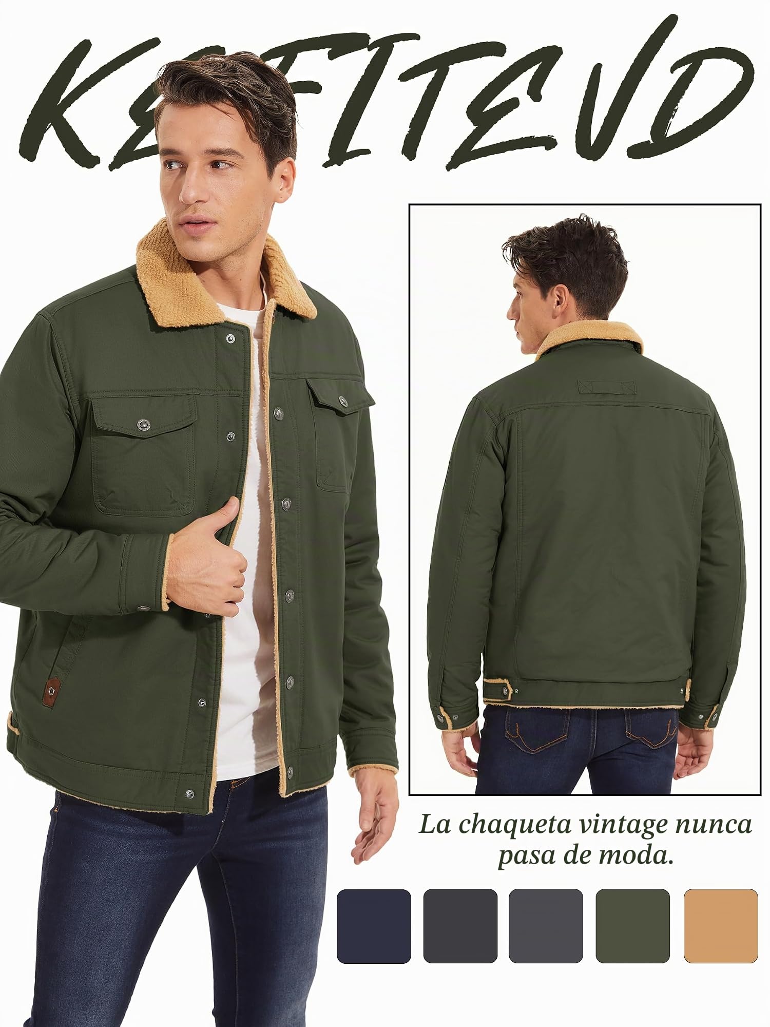 KEFITEVD Chaqueta Cargo de Polar de Invierno para Hombre Espesar Abrigos de Algodón Chaqueta Cortavientos Militar Cálida con Solapa