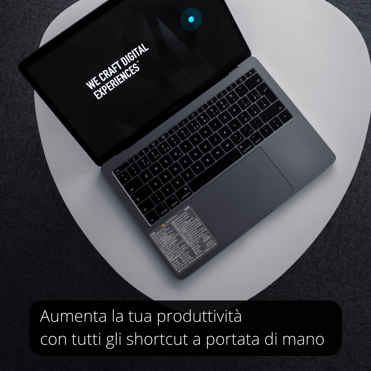 Adesivo per Scorciatoie da Tastiera Word ed Excel per Mac - Shortcut Sticker - Aumenta la tua produttività con le scorciatoie essenziali (Trasparente - Scritte Bianche, 1)