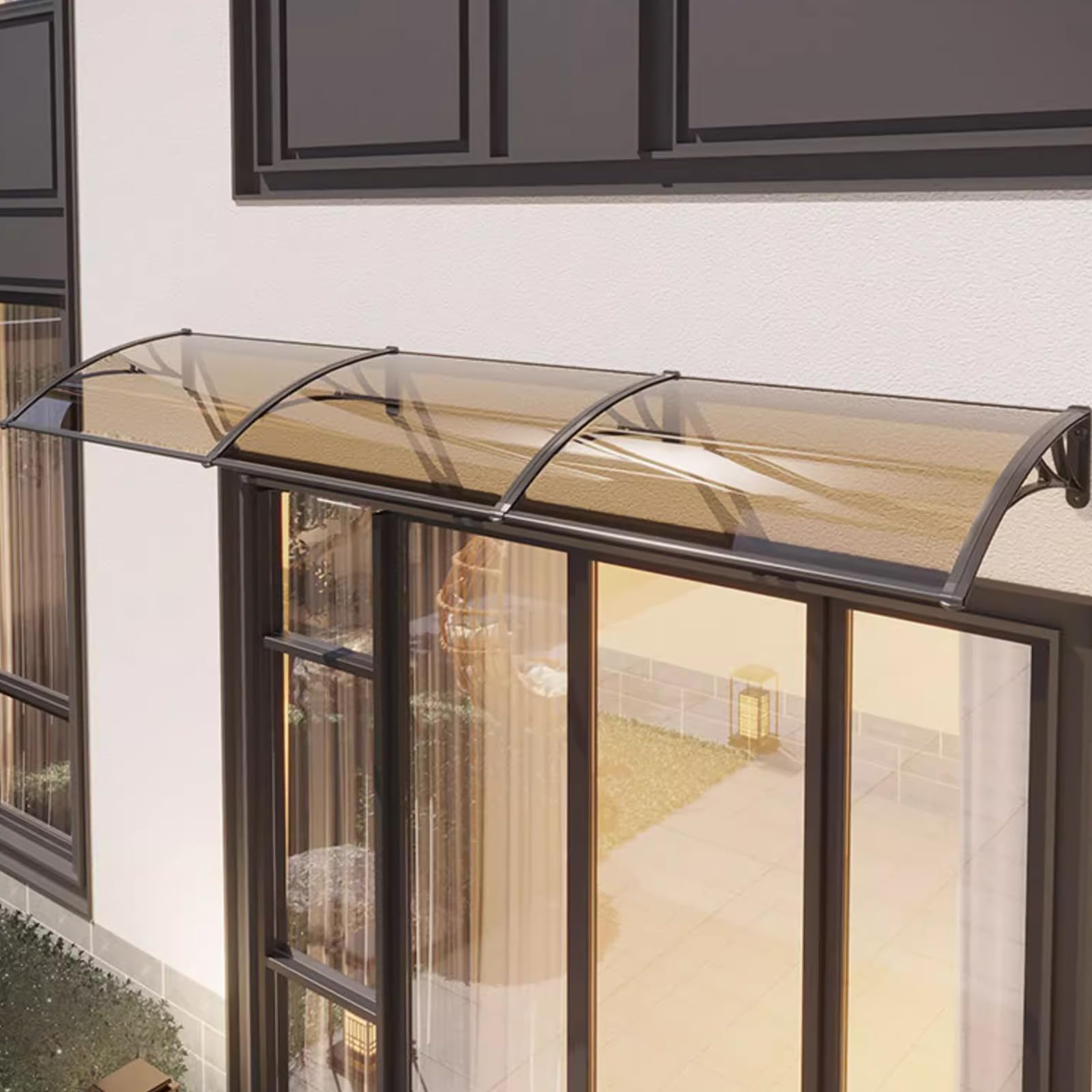 Auvent de Porte d'entrée Moderne en Polycarbonate Marron, auvent de Porte, fenêtre, Jardin, Porche, auvent, auvent arqué, Protection UV, Pluie, Neige, abri, pour Garage, Balcon (100 x 240 cm