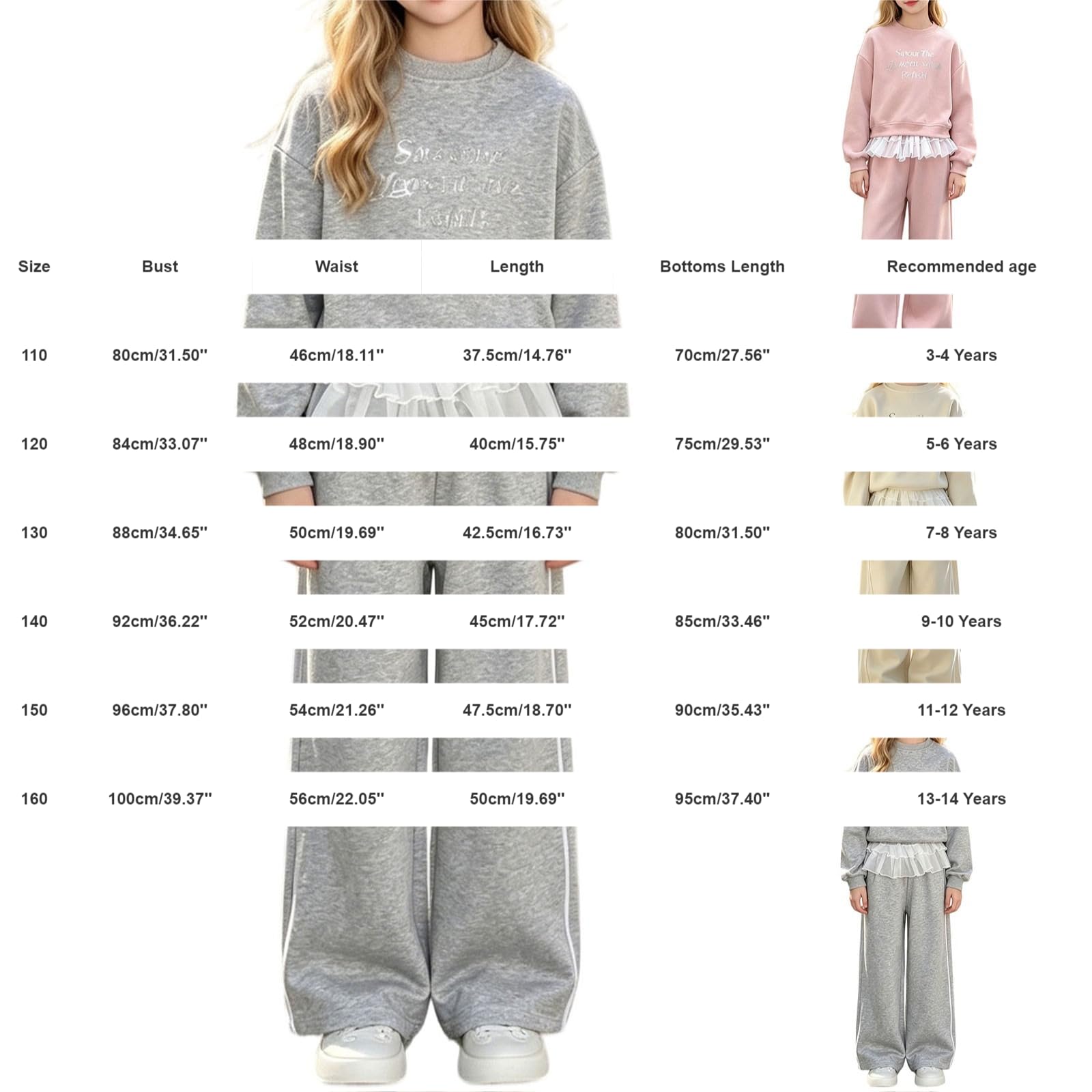 Trainingsanzug-Set für Mädchen, Pullover, weites Bein