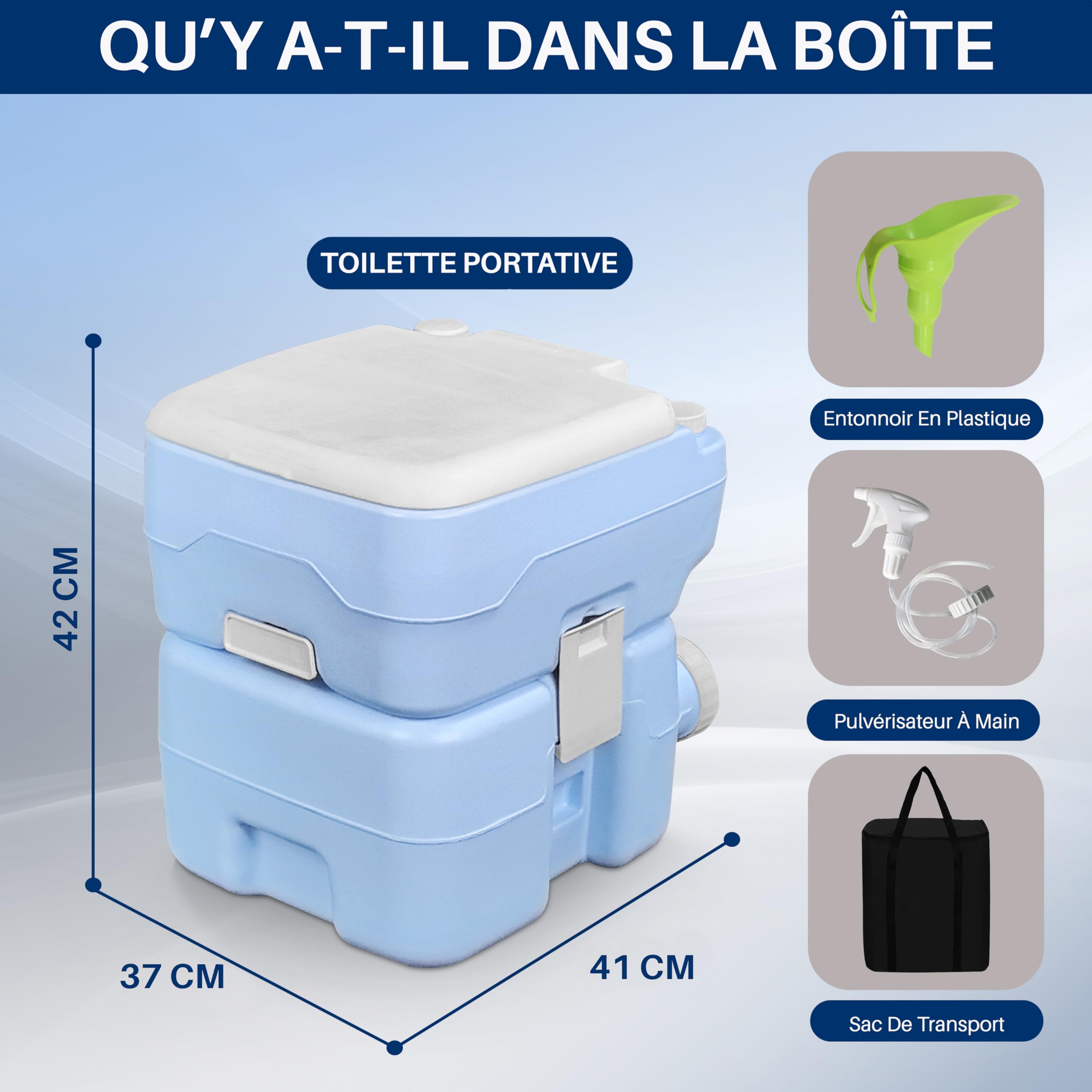 SereneLife Toilette Portable 20L pour Camping, VR, Bateau et Activités de loisirs. 120 Chasses, Réservoir Détachable avec Pulvérisateur à Main et Sac de Transport. Toilette Camping Confortable