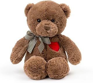 AdorlynettyToys 11.4" Cute Brown Teddy Bear with Heart - Soft Plush Stuffed Animal Gift for Kids, Girlfriend, Boyfriend