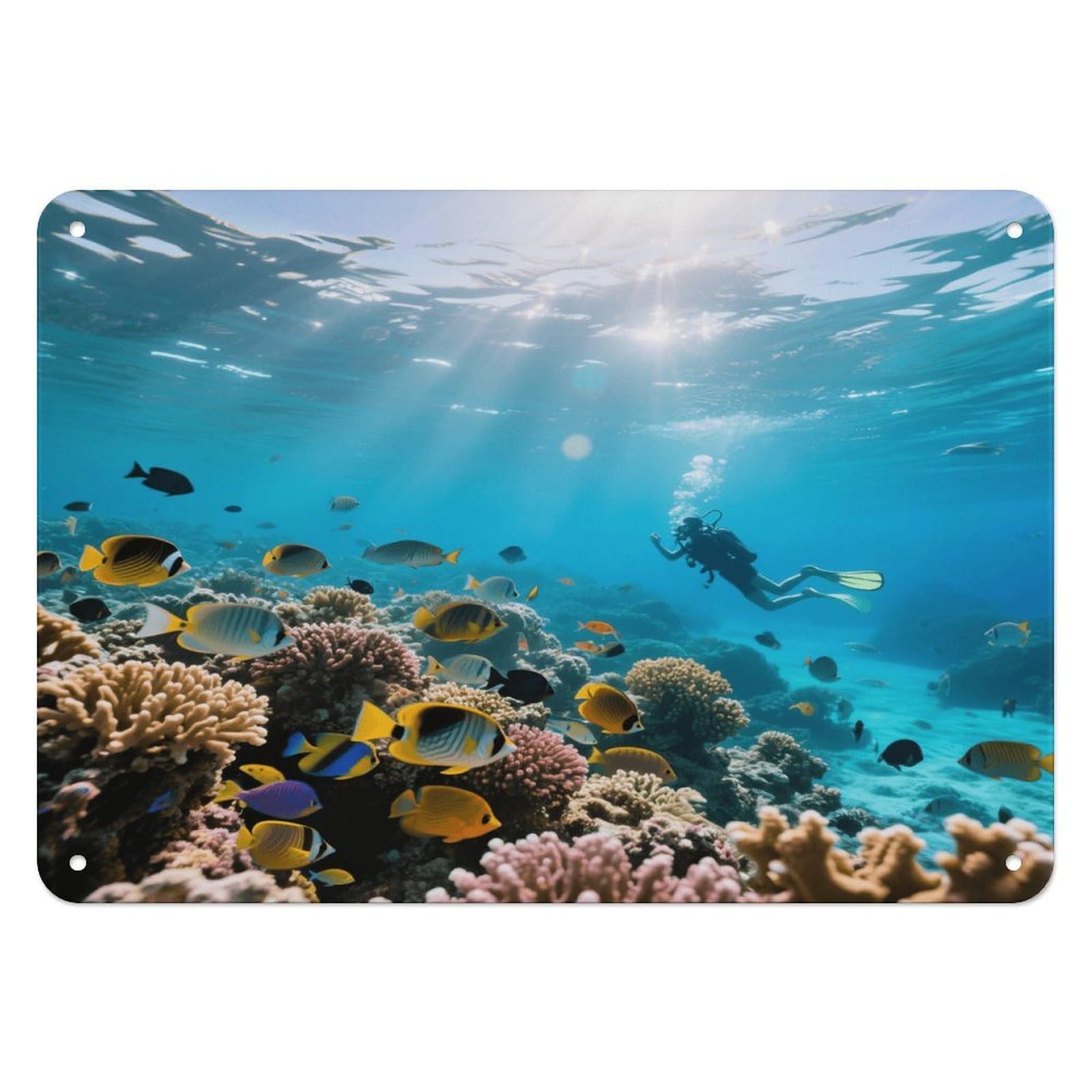 Fekiloot Style Great Barrier Reef Underwater World Wall Decor Iron Painting Metal Sign