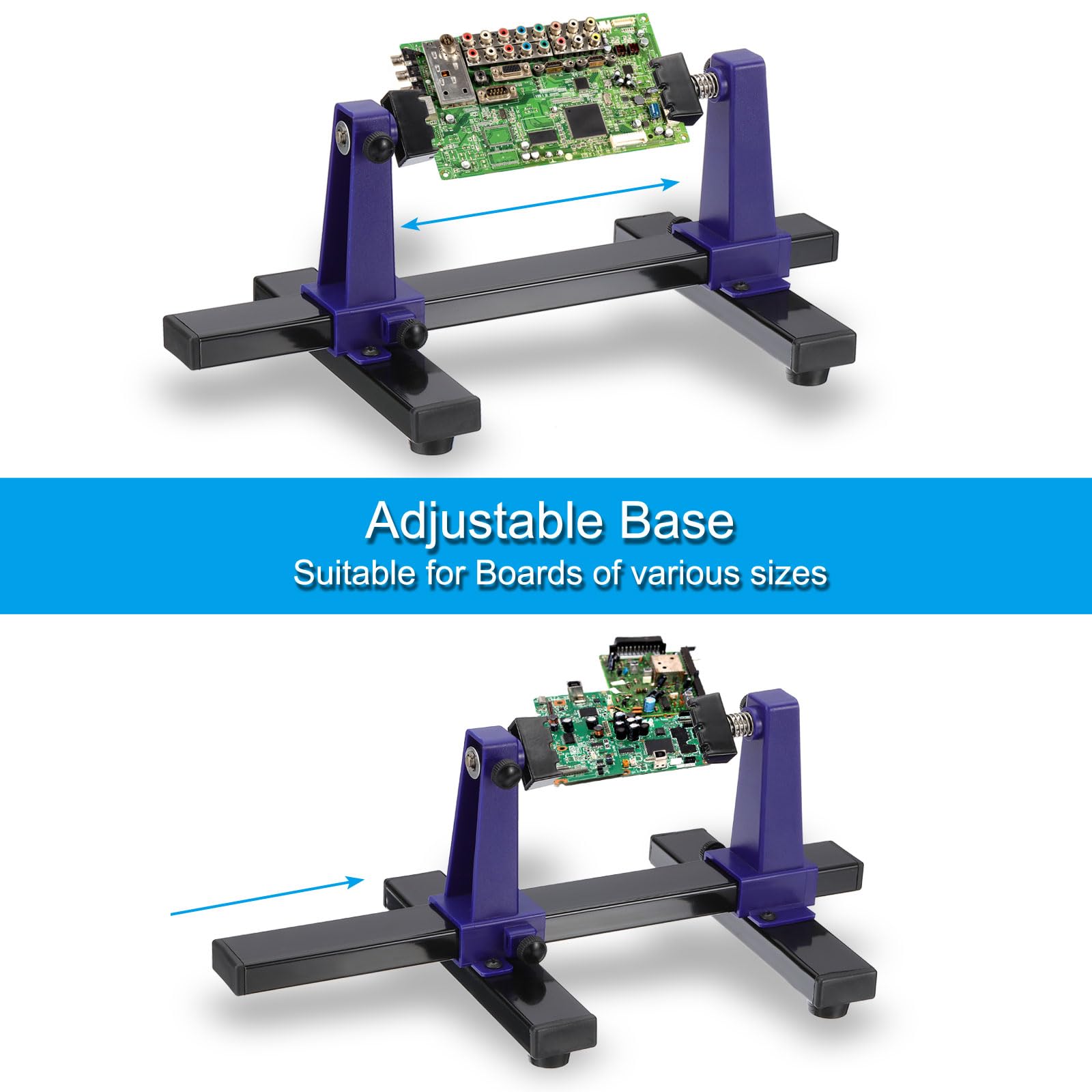 PATIKIL Soporte Ajustable Para Placa De Circuito Soporte Para PCB Herramienta De 360° De Rotación Para Soldadura Desoldadura Y Reparación De Placas De Circuito 6.7x16" Azul
