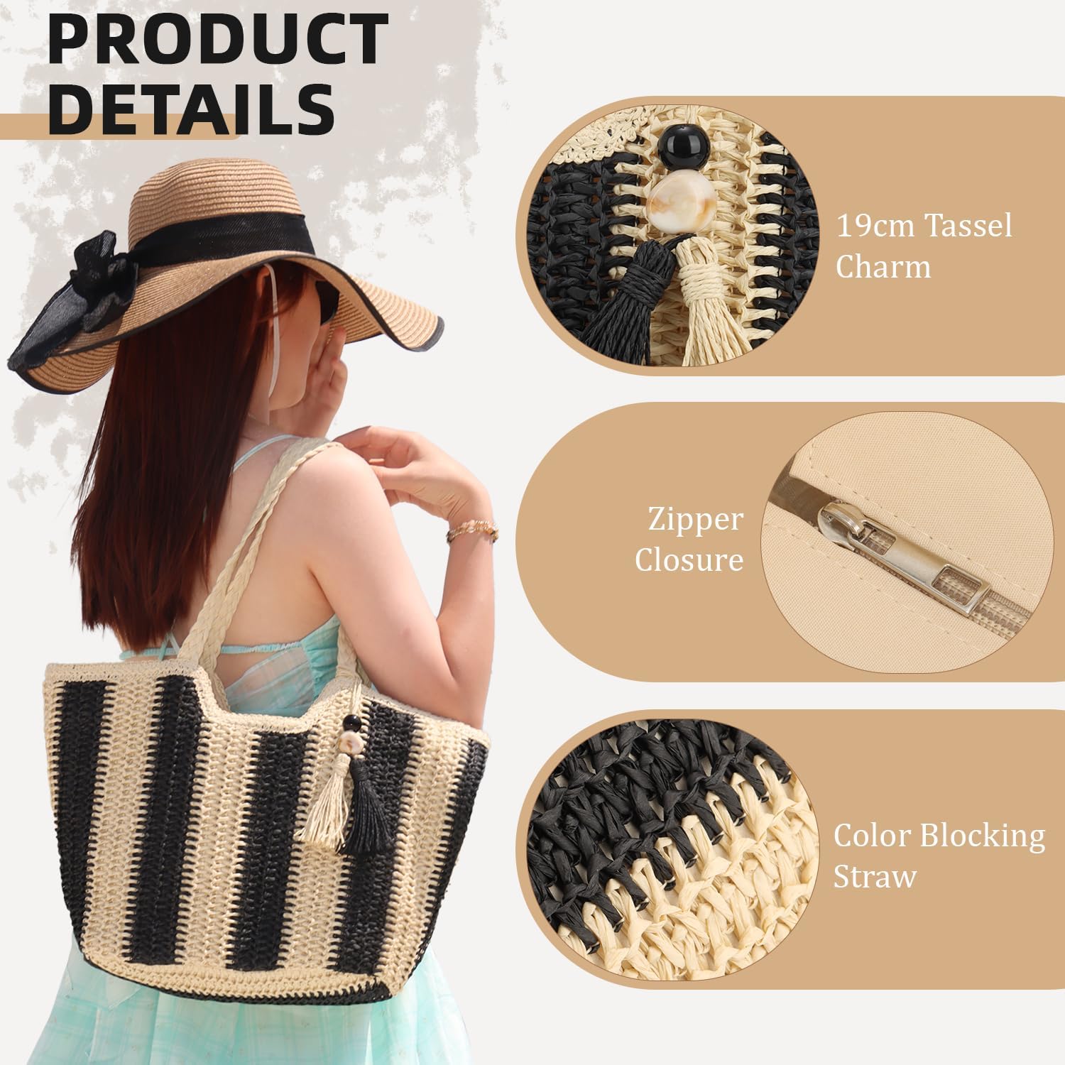 KUANG! Womens Straw Bags Beach Tote Bag Handwoven Hobo Bag Large Summer Beach Straw Bag