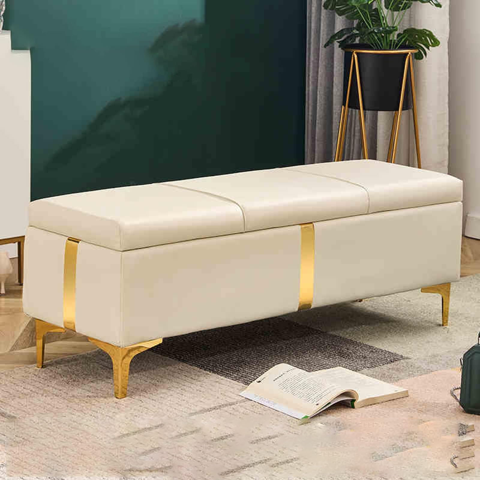 Banc ottoman de rangement blanc cassé pour organiser avec élégance votre bout de lit