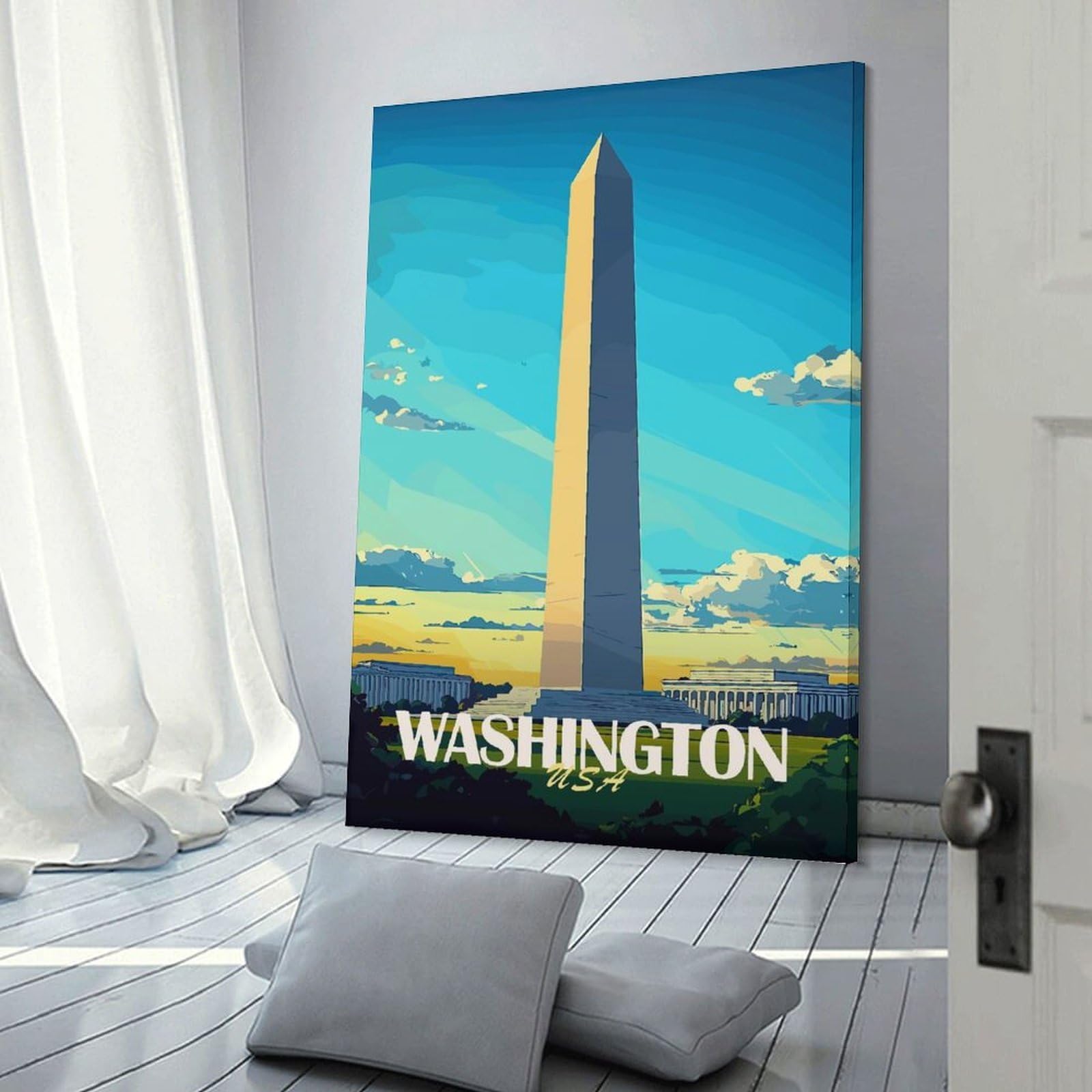 Junmoney Washington D.C. Monument Wall Picture Print 24x36inch(60x90cm), for Bedroom Decor, Cosy Corners Or Studios, Home Artwork with A Soft Interior Feel