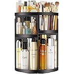 HEMTROY Makeup Organizer 360 rotating, Adjustable Skincare Organizers with Brush Holder, Cosmetics Display Cases for Vanity Bathroom Countertop Large Capacity Carousel Make up Caddy Shelf (Black)