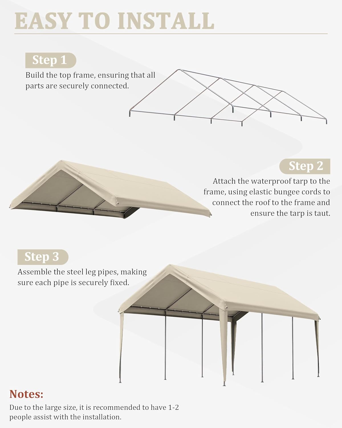 10 X 20 Ft Canopy Replacement Cover Heavy Duty Waterproof UV & Tear Resistant Car Tarp Canopy Tent Garage Top Shelter Oxford Cover with Ball Bungees (Frame is Not Included)