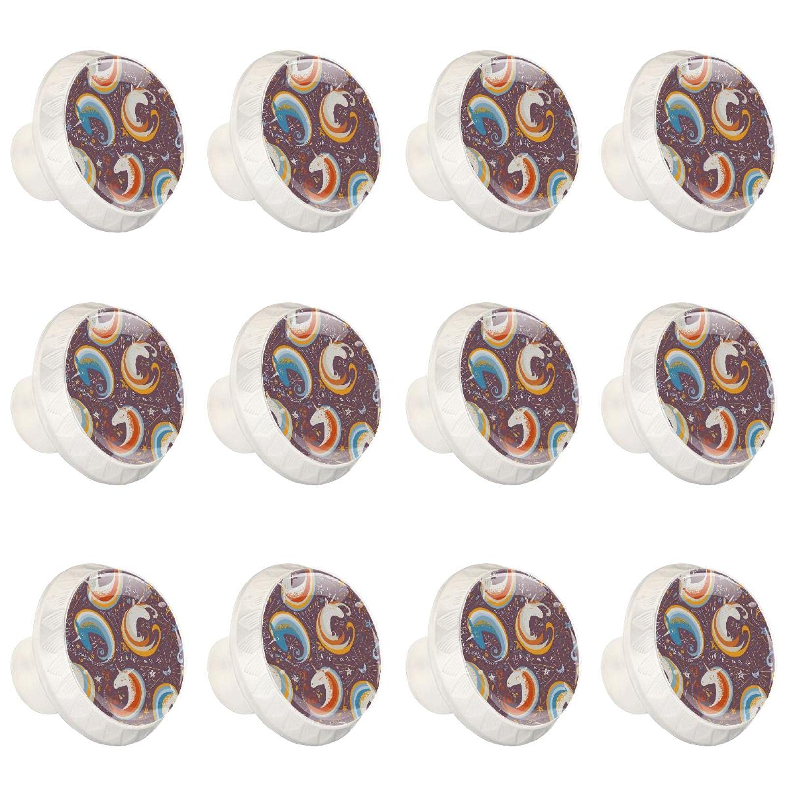 Boutons d'armoires de cuisine licorne en rotation poignée ronde décorative 12 pièces
