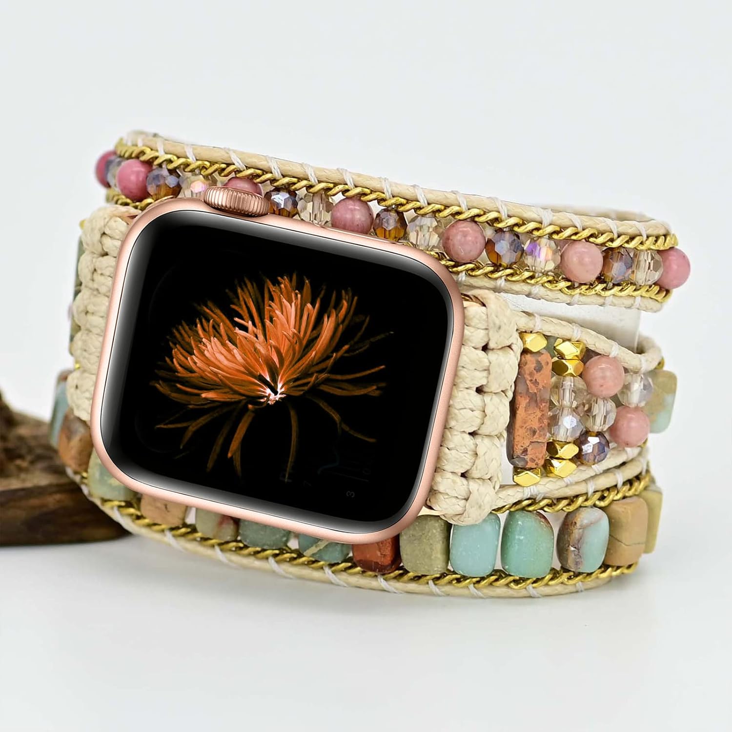 Handmade Boho Watch Band Compatible with Apple Watch 49MM 45MM 44MM 42MM 41MM 40MM 38MM Beaded Wrap Bracelet for iWatch Ultra, Series SE/9/8/7/6/5/4/3/2/1, Fancy Strap for Women