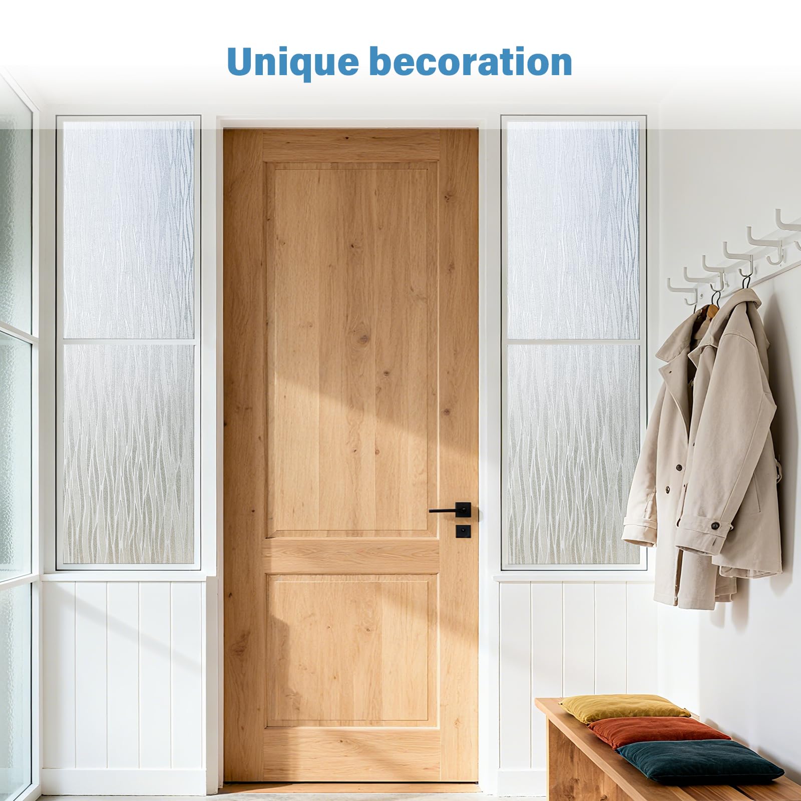 Finnez Frosted Sichtschutz-Fensterfolie, statisch haftend, nicht klebend, dekorative Abdeckung für Glastüren und Fenster, kein Kleber, entfernbare Haftungen, UV-blockierend, Wellen-Design, für Zuhause