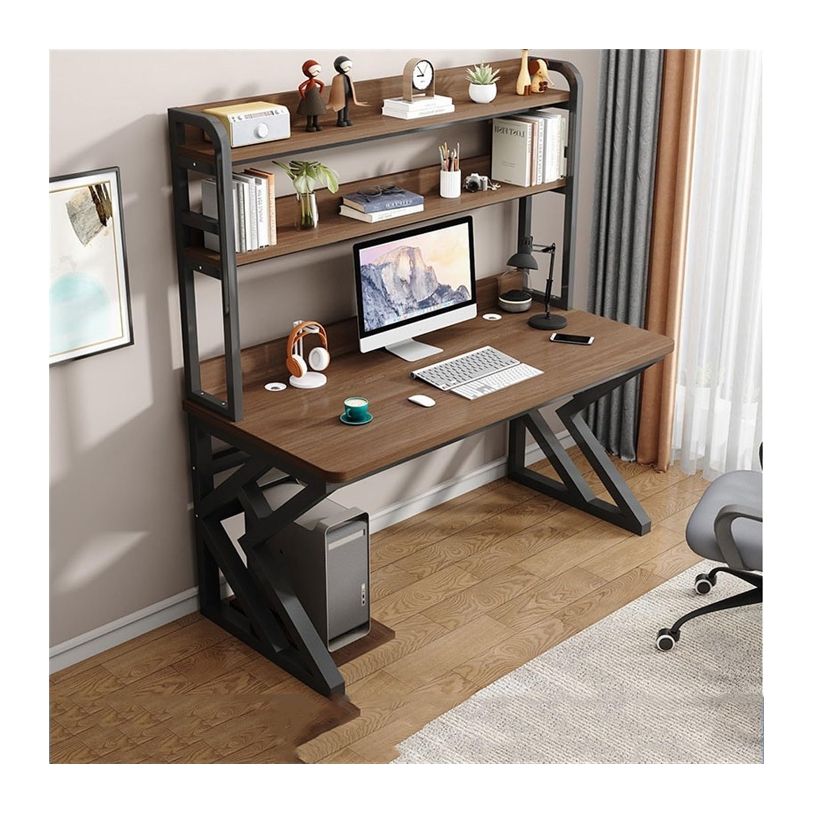 Stacja robocza PC Biurko komputerowe, biurko, biuro domowe, kombinacja szafek, nauka i gry(Brown,100x60x170cm)
