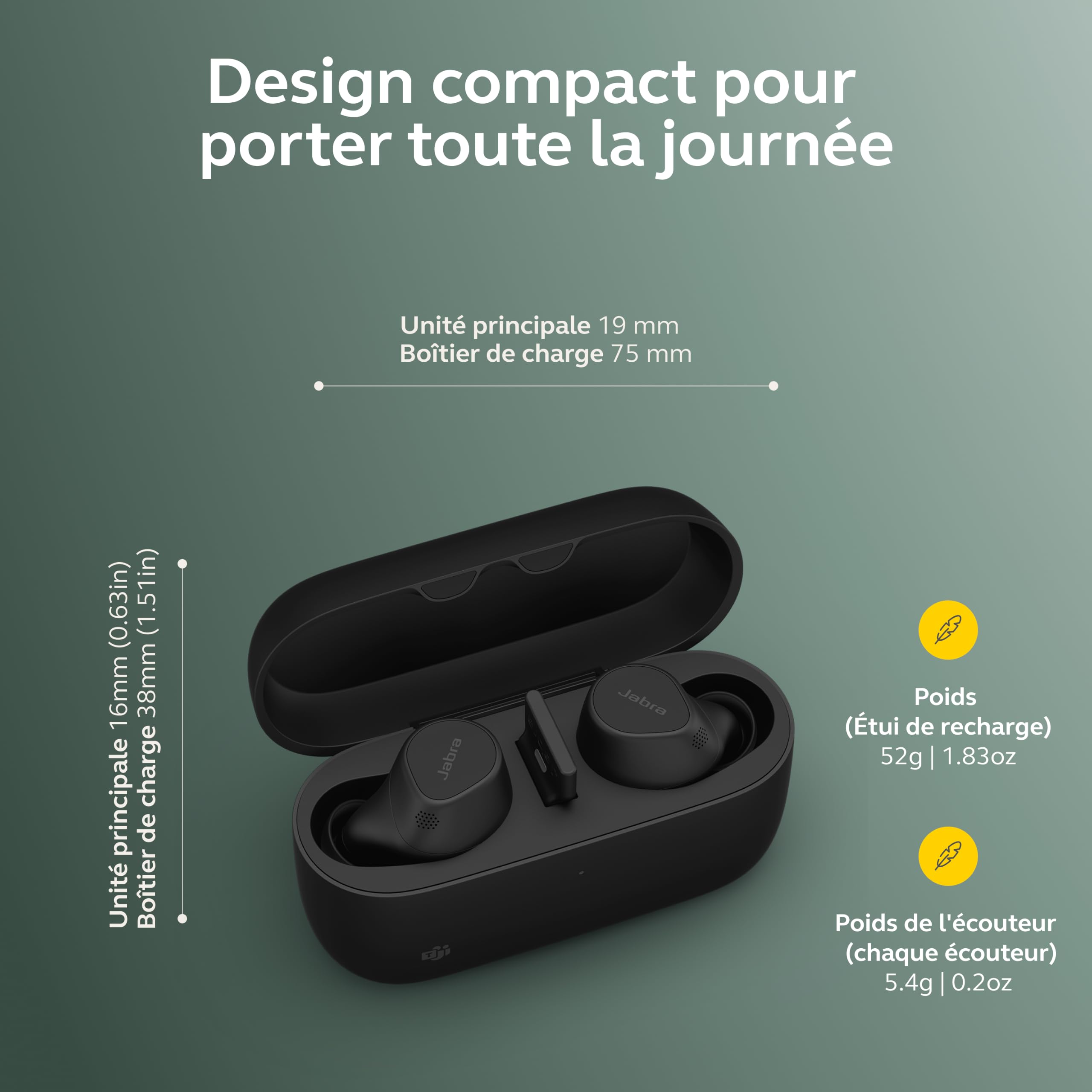 Jabra Evolve2 Buds - Écouteurs Bluetooth intra-auriculaires sans fil True Wireless, réduction de bruit active et MultiSensor Voice 4 micros - Certifiés MS Teams, compatible avec d'autres applis - Noir