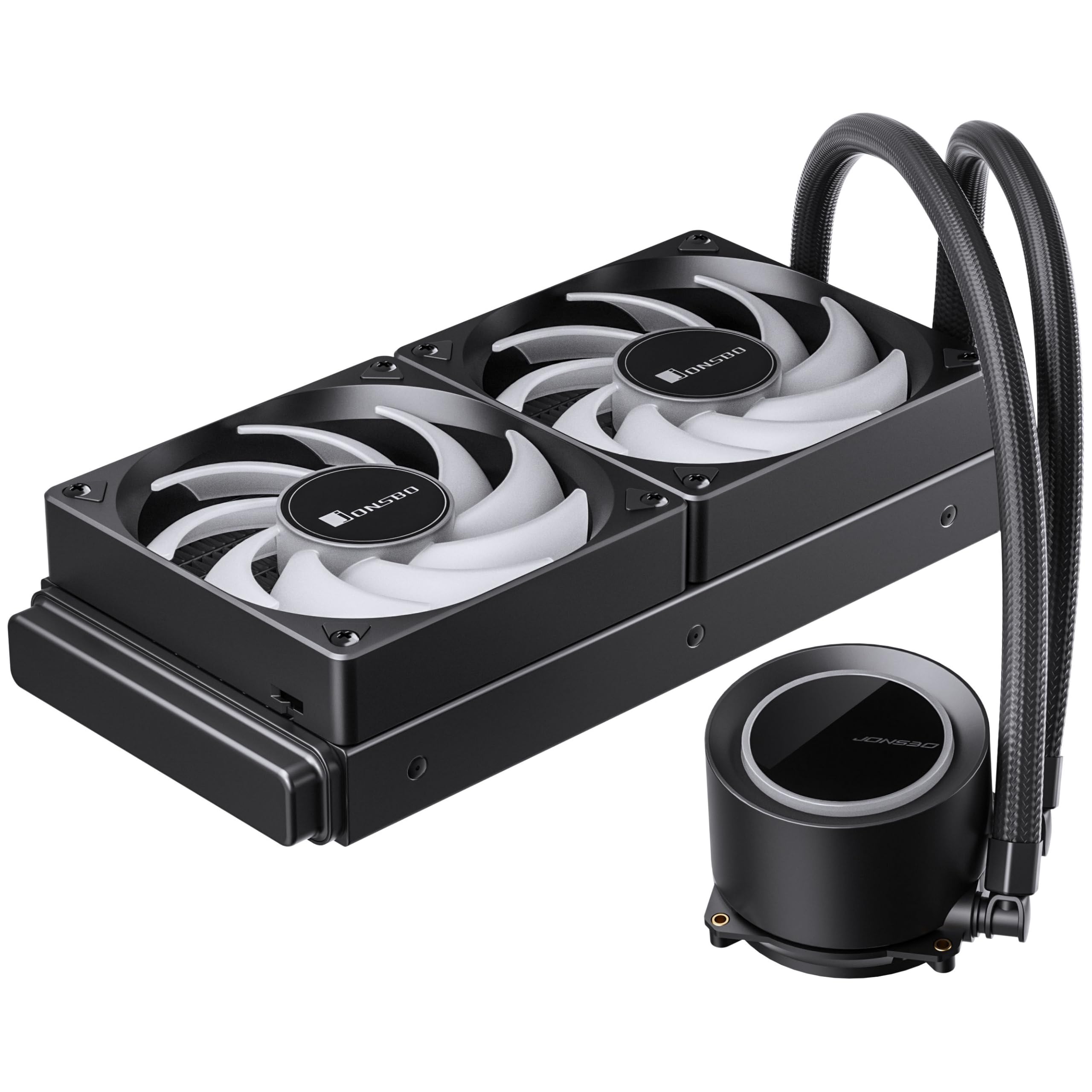 Jonsbo TG-240 AiO chłodzenie wodne – czarne | 240 mm chłodnica wody z procesorem ARGB, aluminiowym radiatorem i 2 wentylatorami PWM 120 mm