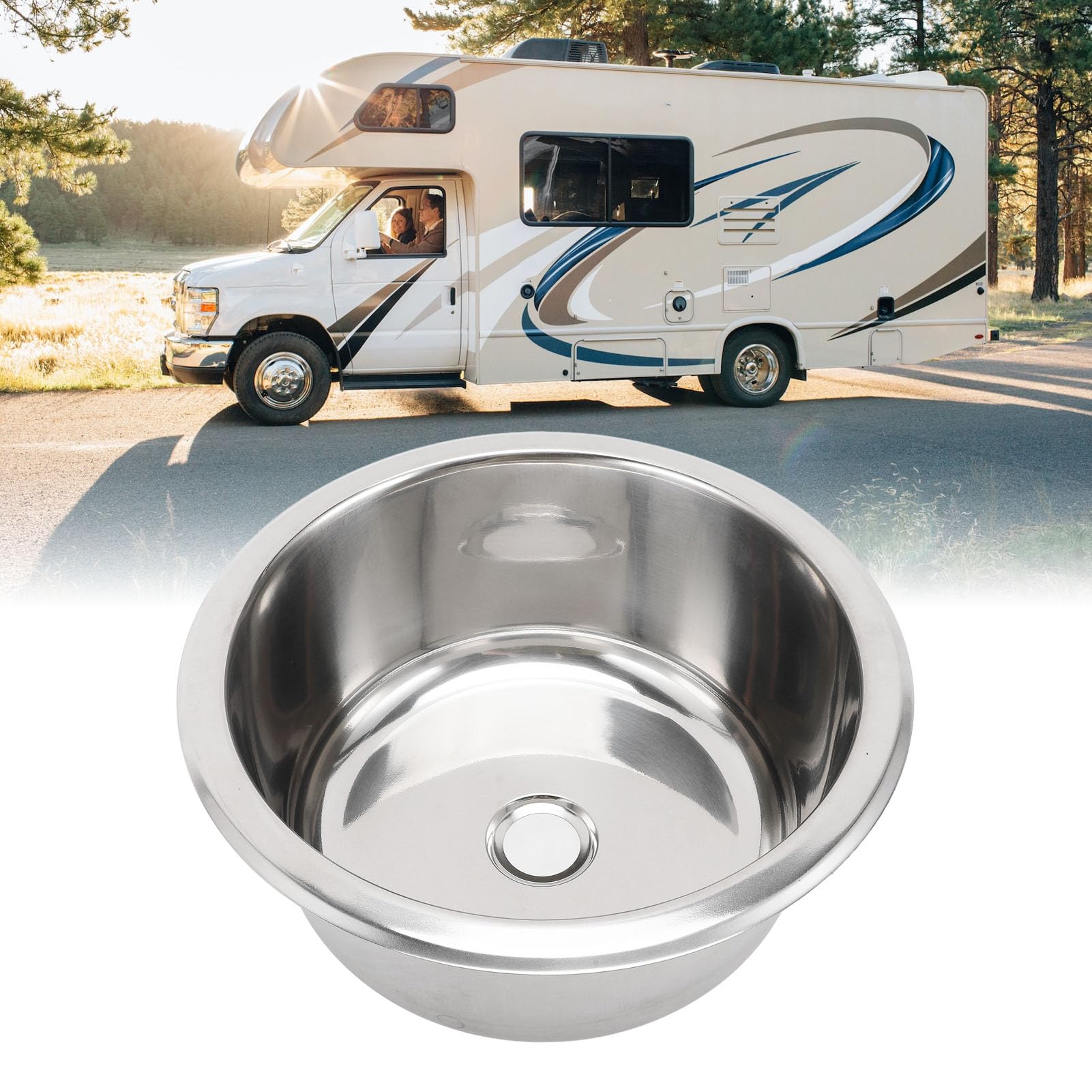 Haofy Enlace Redondo de Vehículos Recreativos de Acero Inoxidable con Drenaje para Vagones en Bote con Vehículos de Campamento, Campos de Cocina Resistentes a la Cuerda Adecuados para Autocaravanas