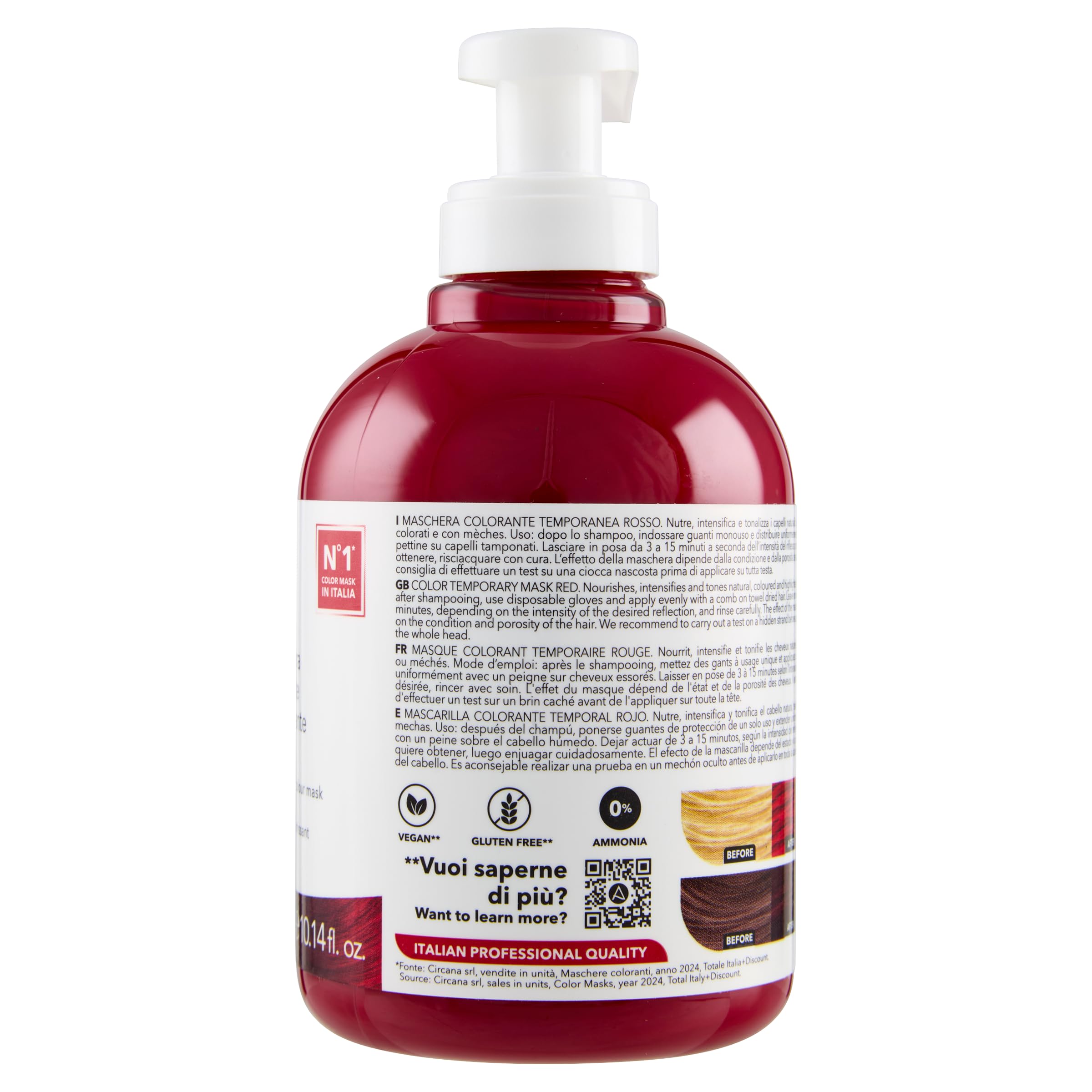 S.O.S Color 6 Go Maschera Colorante Riflesssante e Ravvivante, Rosso, 300 Millilitri