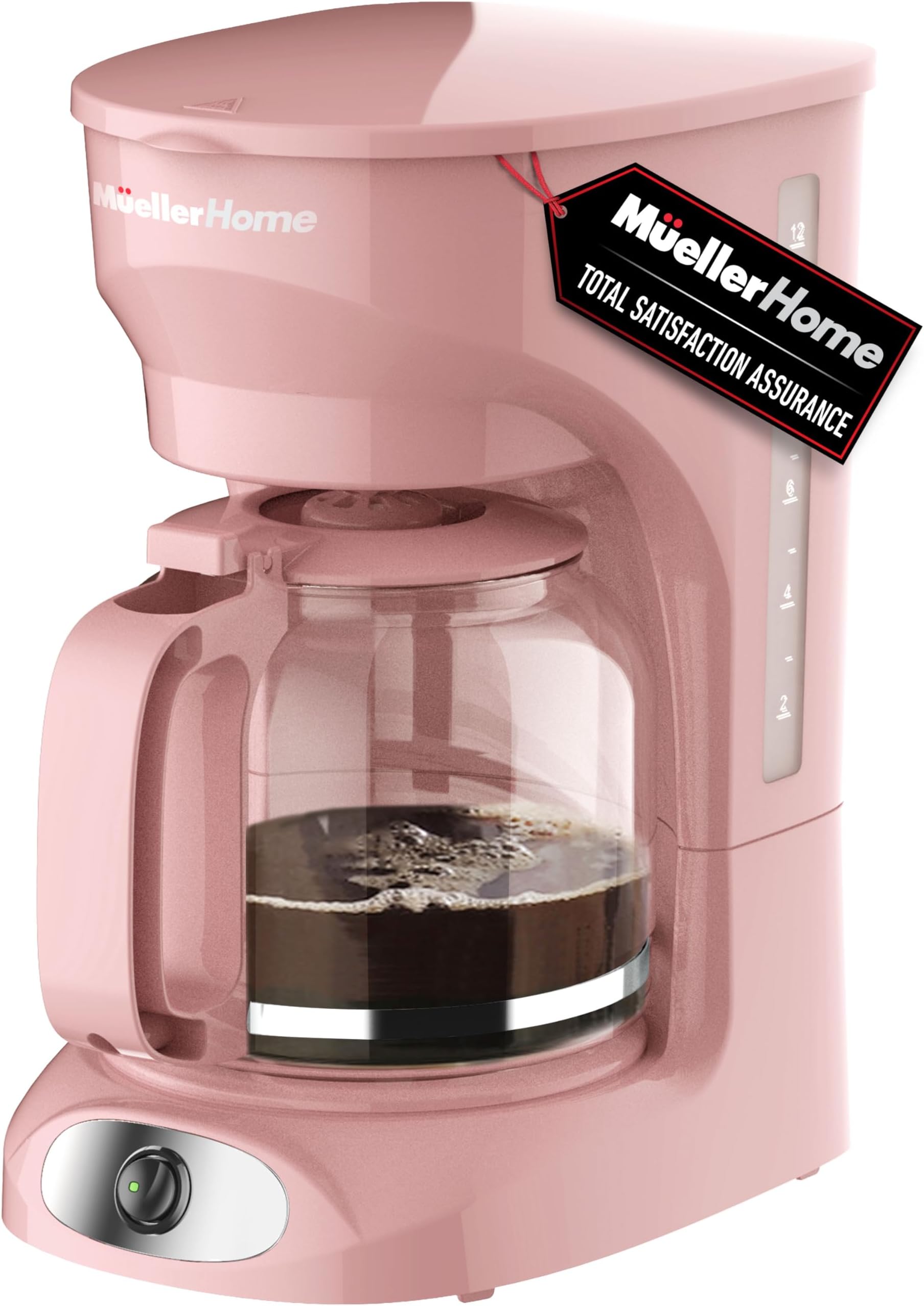 MUELLER HOME 12-Cup Pink Coffee Maker - Borosilicate Carafe, Auto-Off, Pink Kitchen Accessories, Reusable Filter, Anti-Drip, Kitchen Appliances, Keep-Warm Function