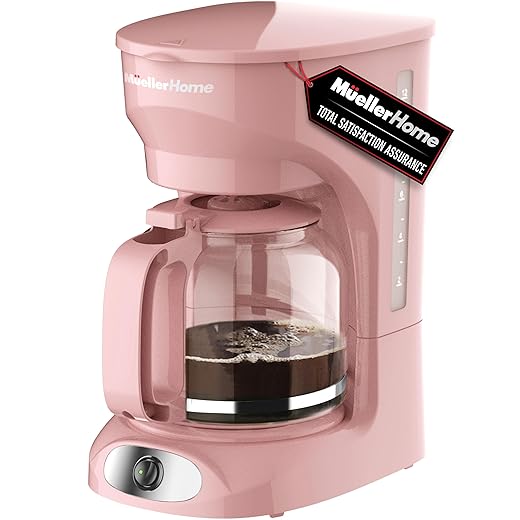 MUELLER HOME 12-Cup Pink Coffee Maker - Borosilicate Carafe, Auto-Off, Pink Kitchen Accessories, Reusable Filter, Anti-Drip, Kitchen Appliances, Keep-Warm Function