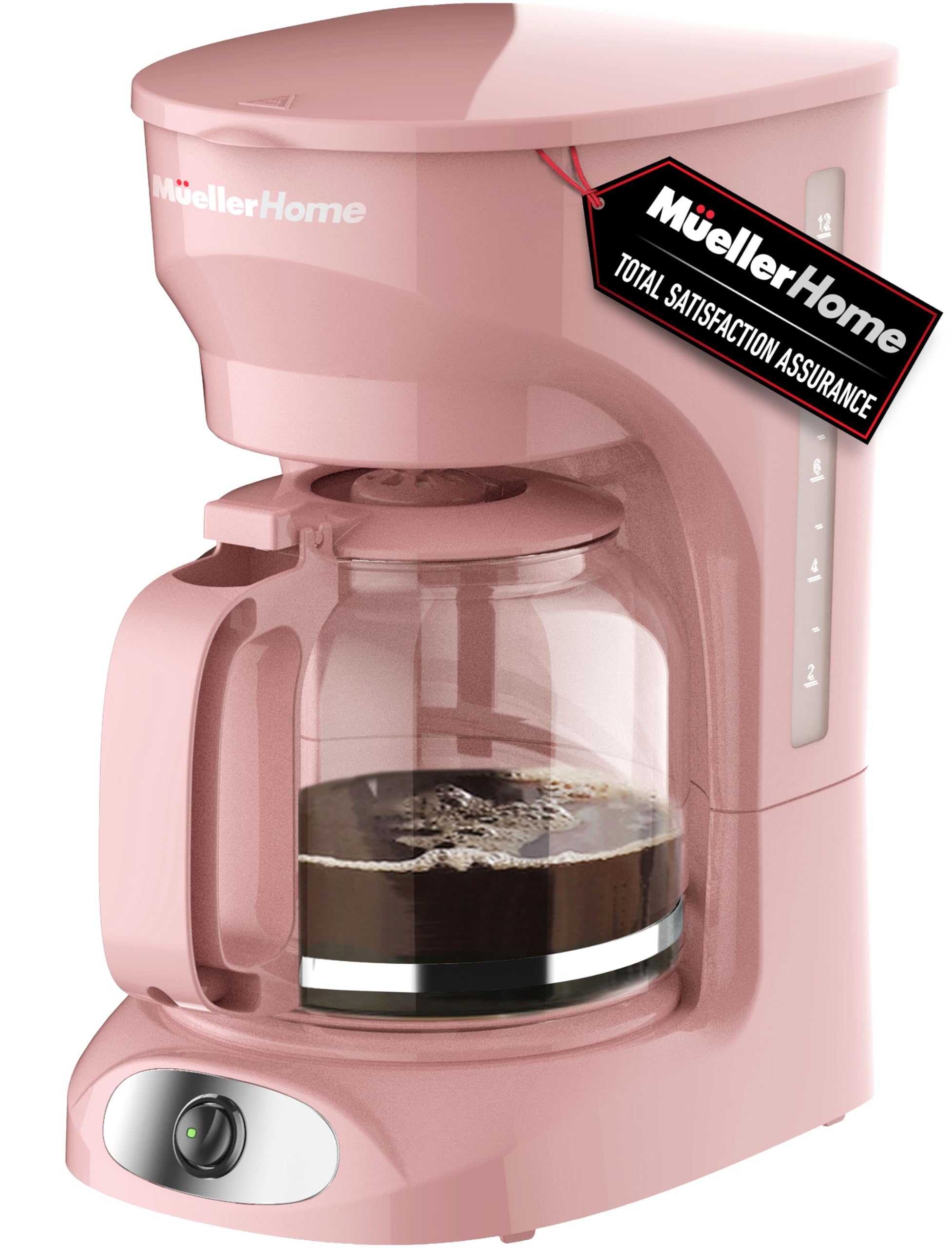 MÜELLERHOME 12-Cup Pink Coffee Maker - Borosilicate Carafe, Auto-Off, Pink Accessories, Reusable Filter, Anti-Drip, Kitchen Appliances, Keep-Warm Function, Kitchen Décor