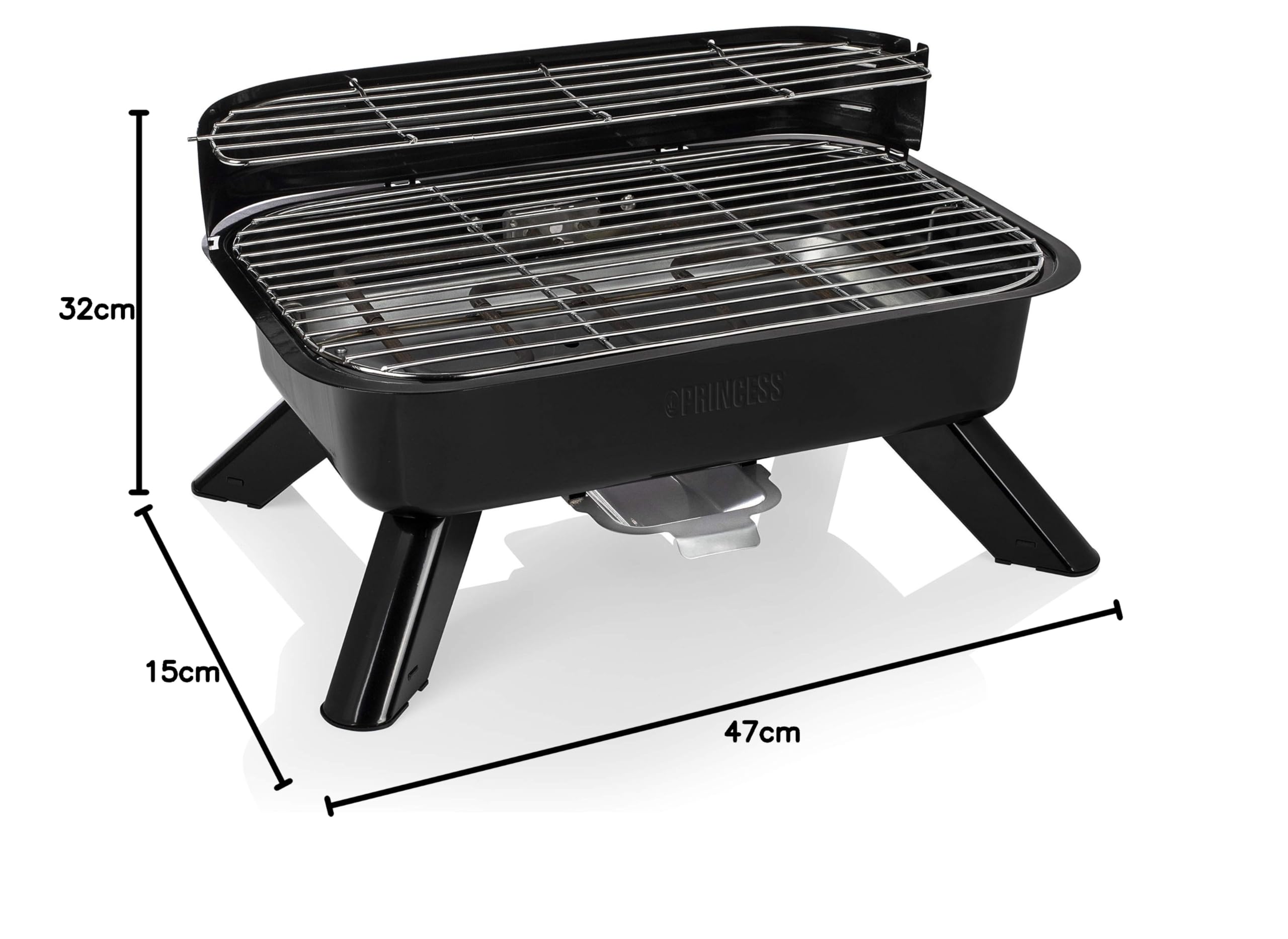 Princess 01.112252.01.001 - Barbacoa híbrida, eléctrica y de carbón, negro, 2000 W