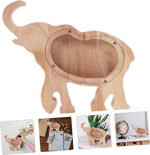 Miniatura 5 de TOYANDONA Nimal - Alcancía con forma de elefante, soporte para dinero, decoración de madera, contenedor para monedas para niños y niñas y adultos