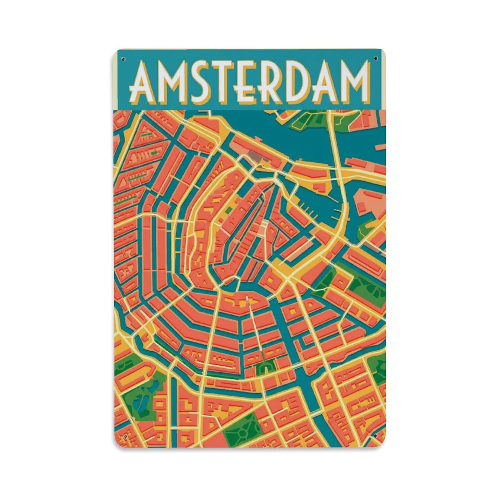 Este 8X12inch Style Vintage Travel Amsterdam Netherlands Breathtaking Metal Tin Sign