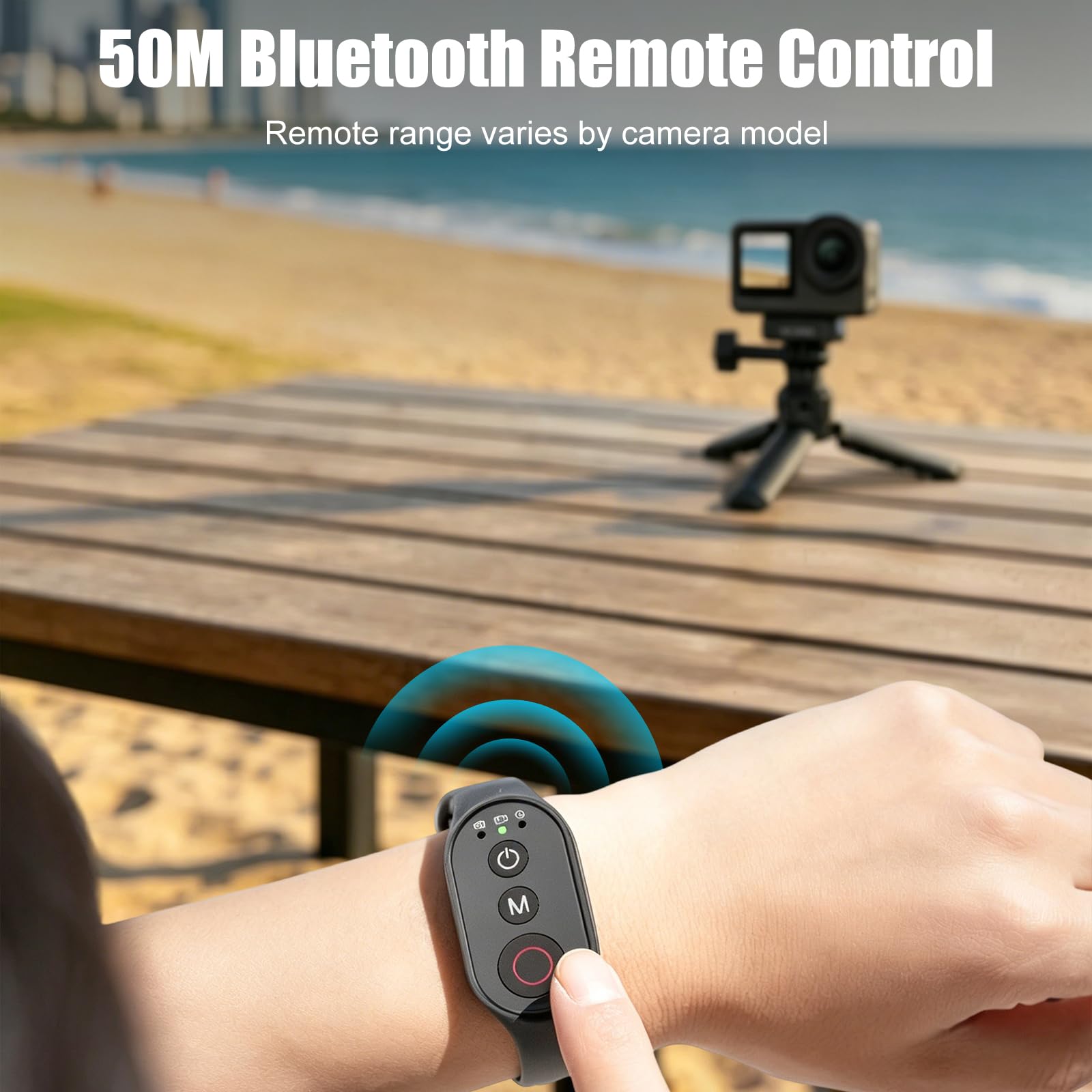 Bluetooth Fernbedienung kompatibel mit DJI Action, Insta360, GoPro 11/12/13 Actionkameras und Phone Universal, Wiederaufladbare Kabellose Fernbedienung, 50m Reichweite, 40H Akkuleistung
