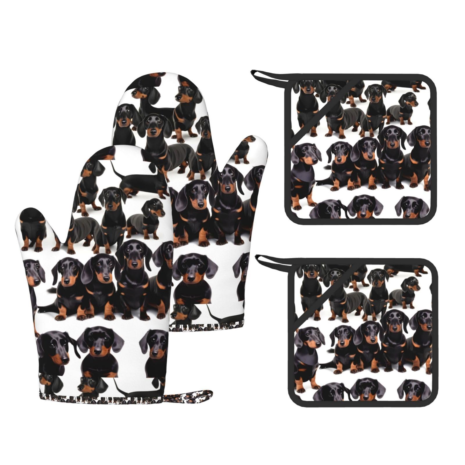 Dachshund Weiner Pet Dog Print Kitchen Heat Resistant Set,Cooking Kit With Hanging Loop For Baking & Bbq