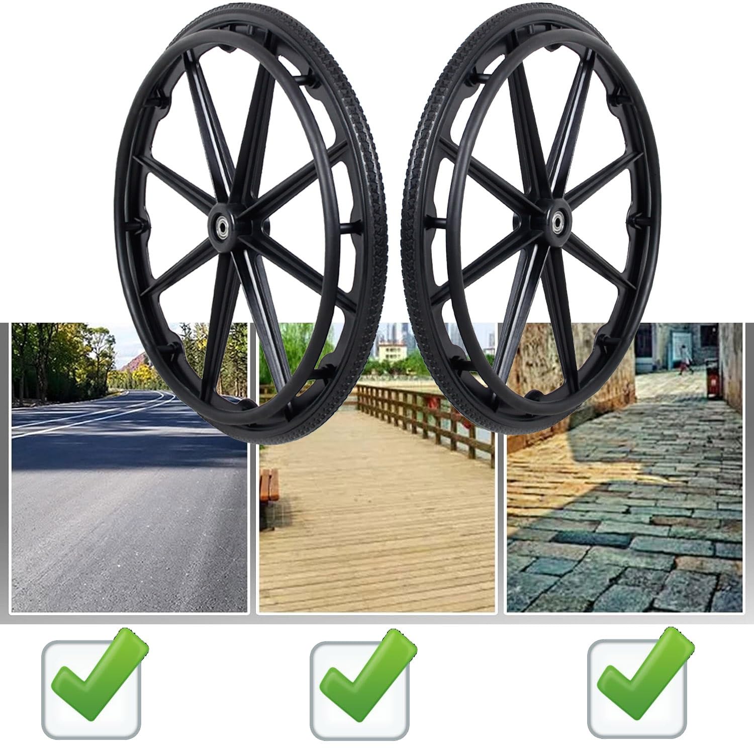 Części Zamienne Do Tylnego Koła Do Wózka Inwalidzkiego (para), 20 X 1,75 Czarnych, Niepneumatycznych Pełnych Opon Z Łożyskami 1/2" (12 Mm), Średnica Koła: 47 Cm