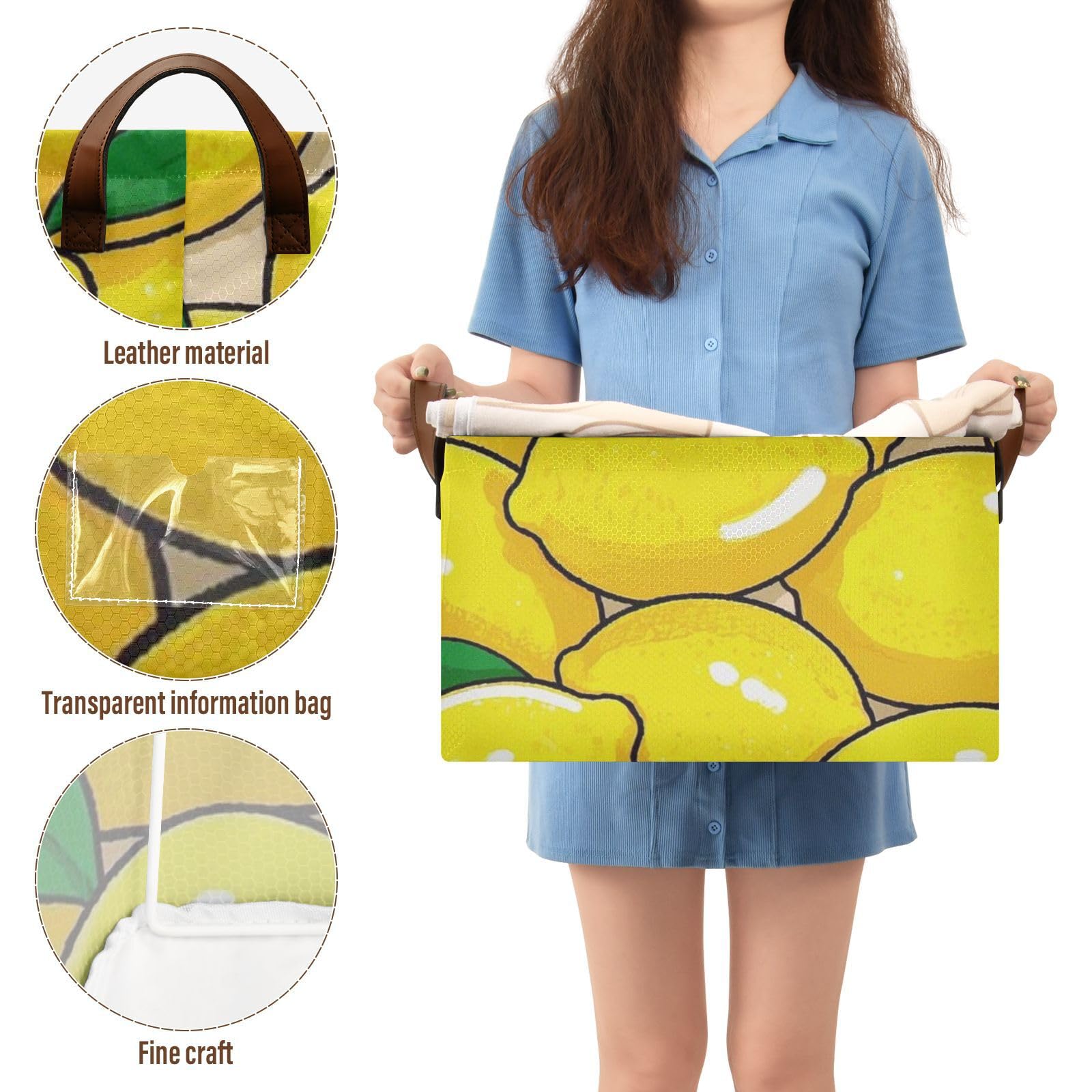 Simpatici cestini portaoggetti pieghevoli con manici, per frutta, limoni, con manici, per dispensa, mensole, cassetti, scrivania, armadio, aula e ufficio, confezione da 2