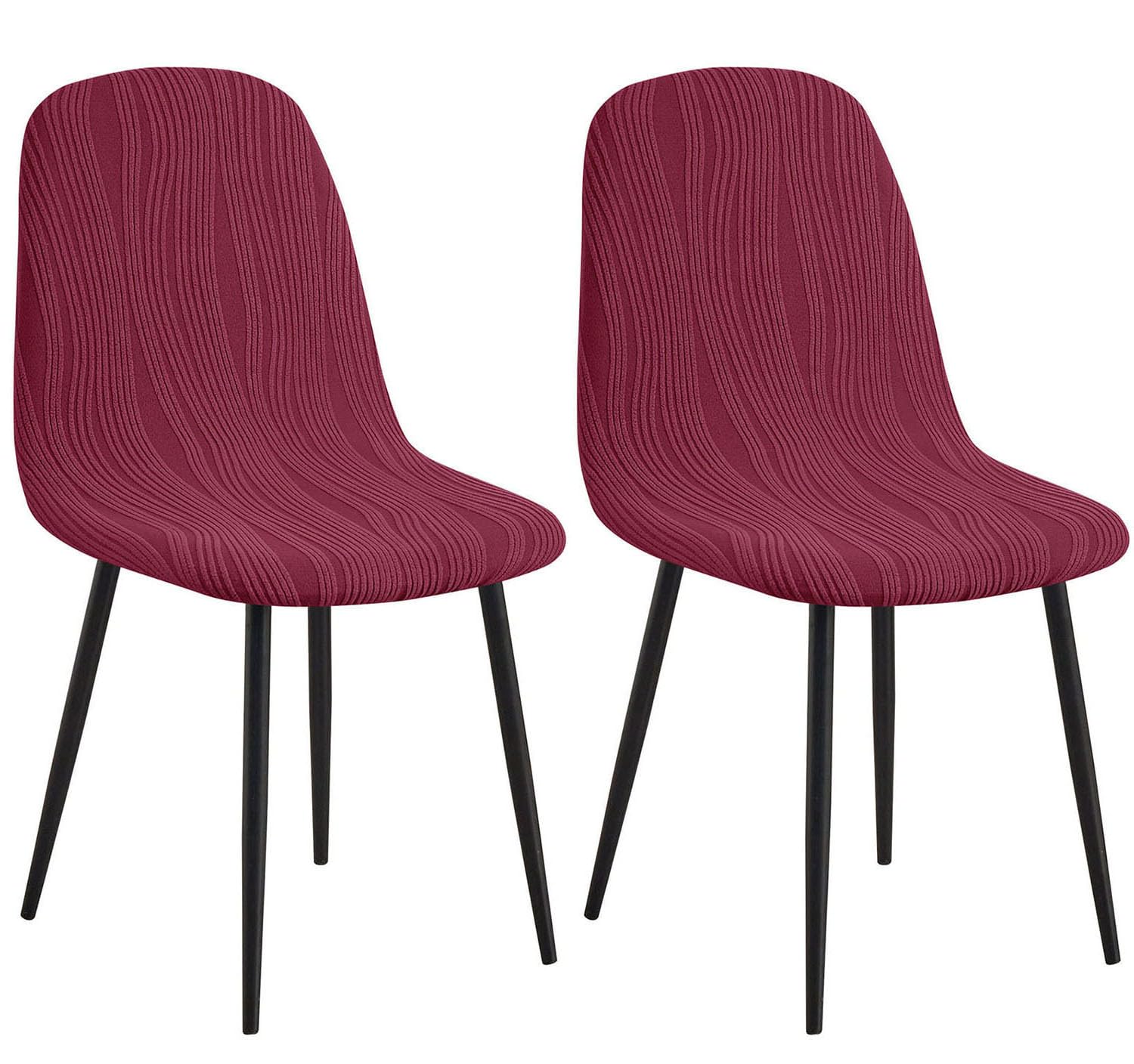 YOPOIY Stretch Shell Chair Covers for Dining Chairs Set of 6 4 2, Soft Jacquard Armless Chair Slipcovers, Washable Mid Century Modern Chair Protector for Pets (burgundy,2 PCS)