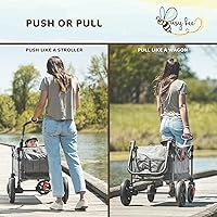 Vista 4 de Busy Bee Foldable Wagon Stroller for 2 Kids, Push Pull Collapsible Kids Wagon with Adjustable Handle Bar, Removable Canopy, 5-Point Harness