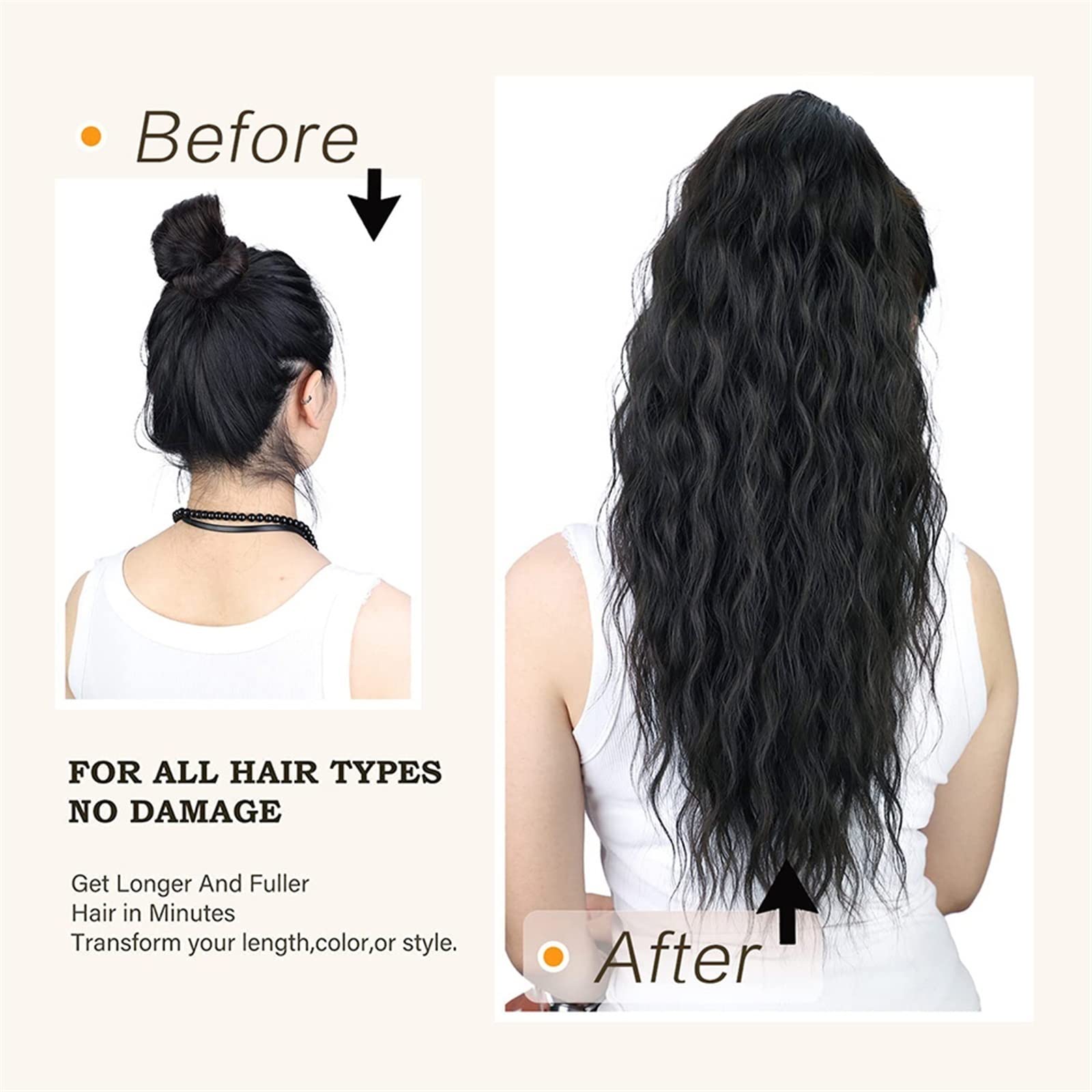 Cola de caballo Extensiones de cola caballo onduladas largas sintéticas Cordón Cabello multicapa 26 pulgadas Clip suave natural en postizos for mujeres Uso diario(Zwart)
