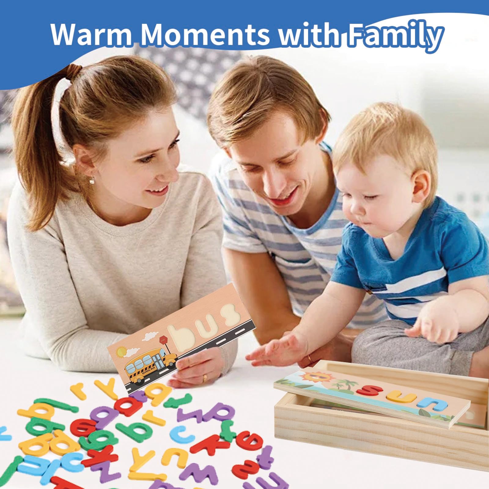 KUKUTrue® Montessori Toy for 3 4 5 6 7 8 Years, Educational Toys for 3+ Year Olds, Alphabet Puzzle, Wooden Box Spelling Word - Image 3