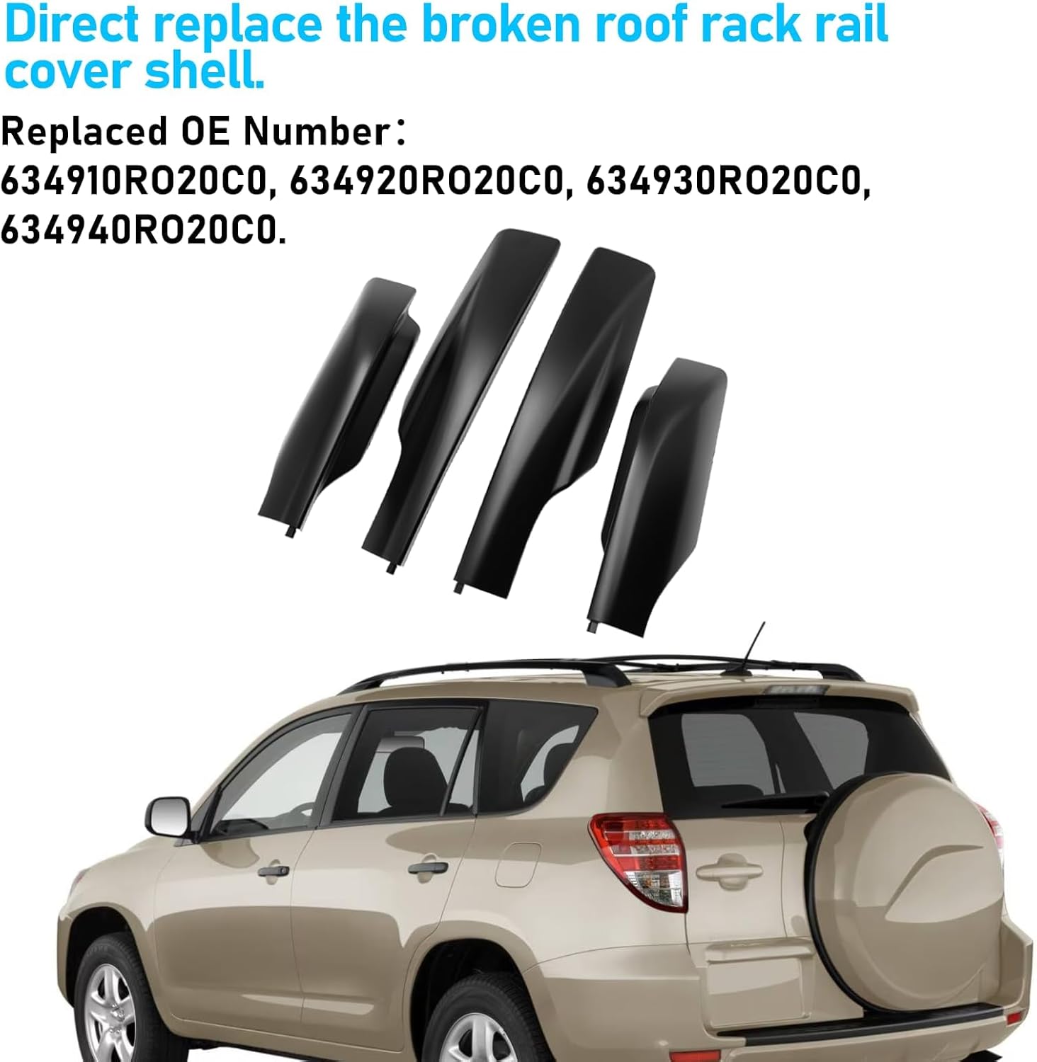 TTCR-II Compatible with 2006-2012 Toyota RAV4 Roof Luggage Rack Cover, for 2006-2012 RAV4 Cargo Rack Rail End Cover Shell 4 PCs, for RAV 4 Luggage Cargo Carrier Caps Protection (Piano Black, Painted)