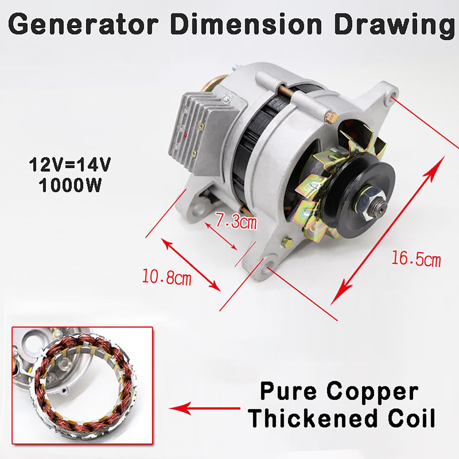 12-14v 1000w Generator prądu stałego z czystą miedzią do użytku domowego Bezszczotkowy stały magnesy Generator o dużej mocy do motocykla, ciągnika, samochodu, oświetlenia,Double head